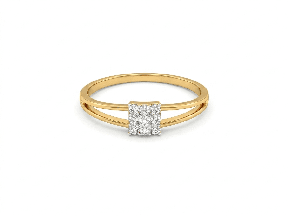 Square Cluster Ring , 7MM , 18 K , Yellow Gold