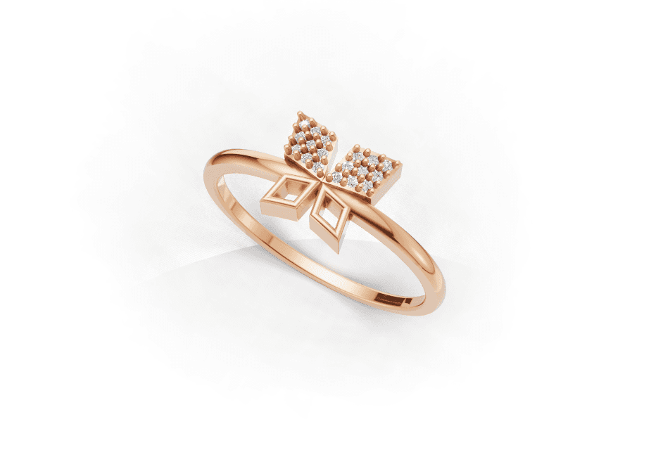 Modern Butterfly Motif Ring , 7MM , 18 K , Yellow Gold