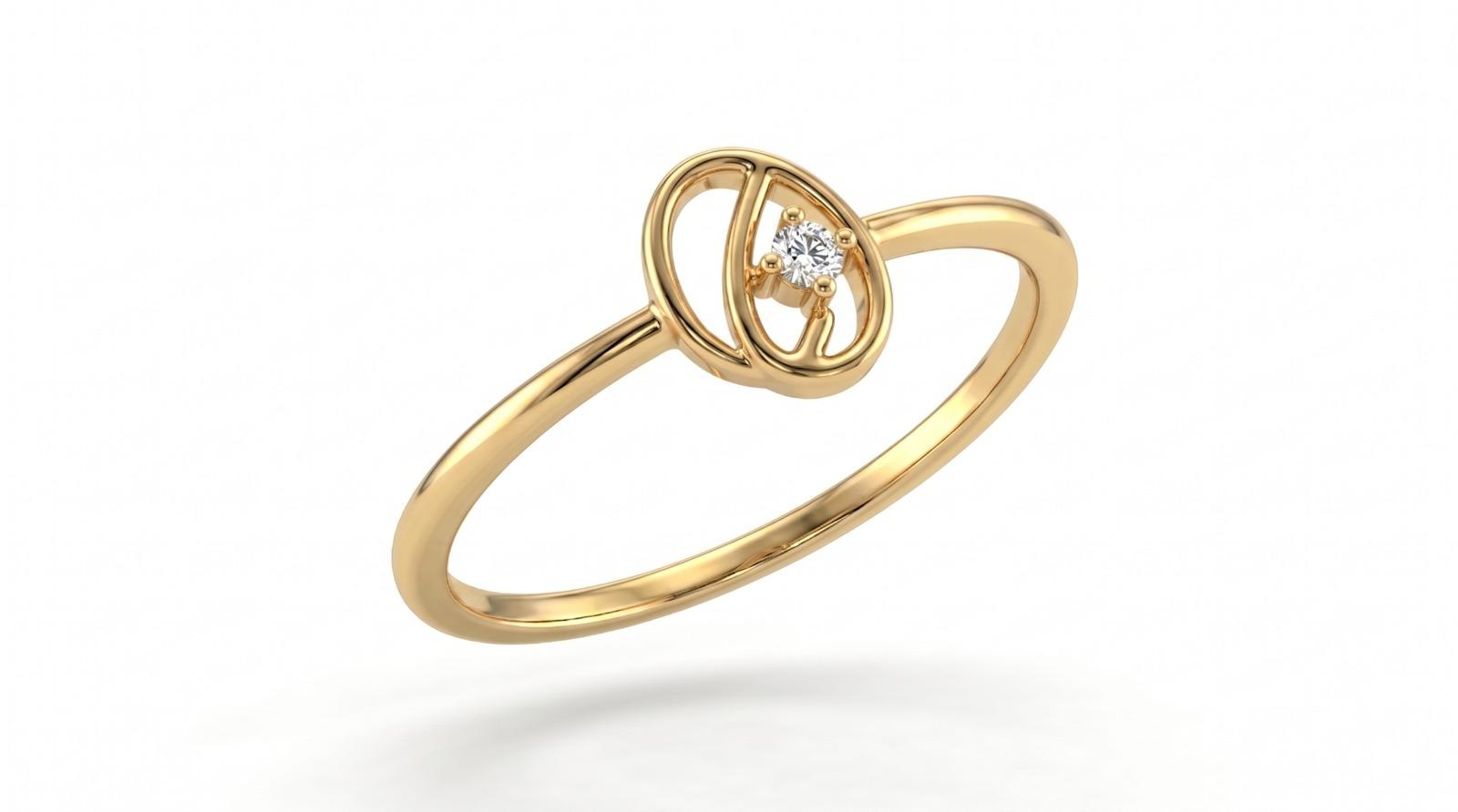 Initial Diamond Ring , 7MM , 18 K , Yellow Gold