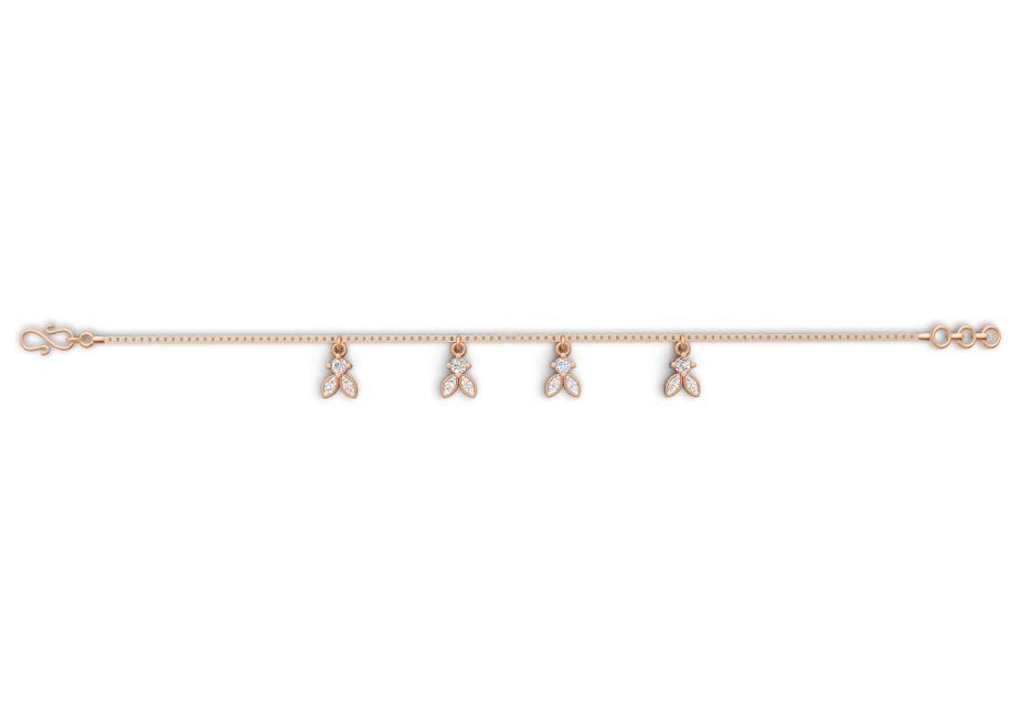 Leaf Dangle Bracelet , 5.5 Inch , Yellow Gold , 18 K