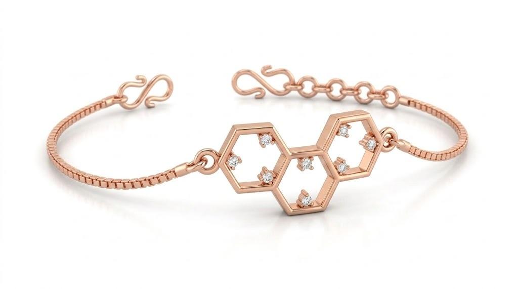 Hexagonal Harmony Bracelet , 5.5 Inch , Yellow Gold , 18 K