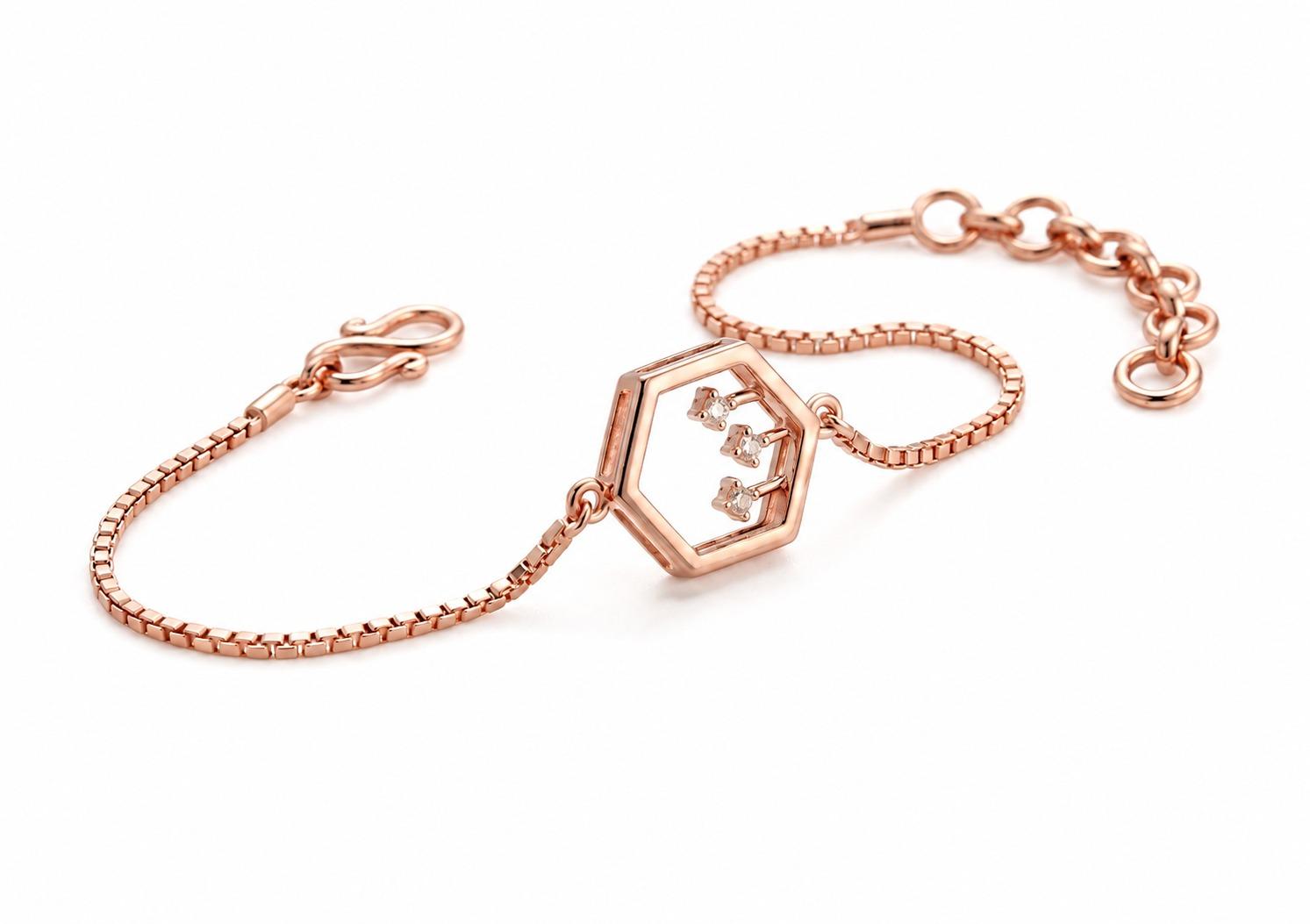 Hexagon Bracelet , 5.5 Inch , Yellow Gold , 18 K