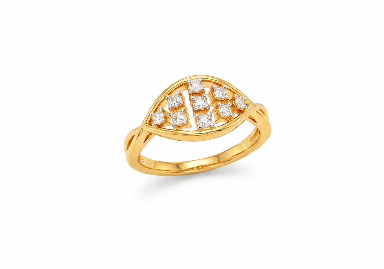 diamond-studded gold ring , 7MM , 18 K , Yellow Gold
