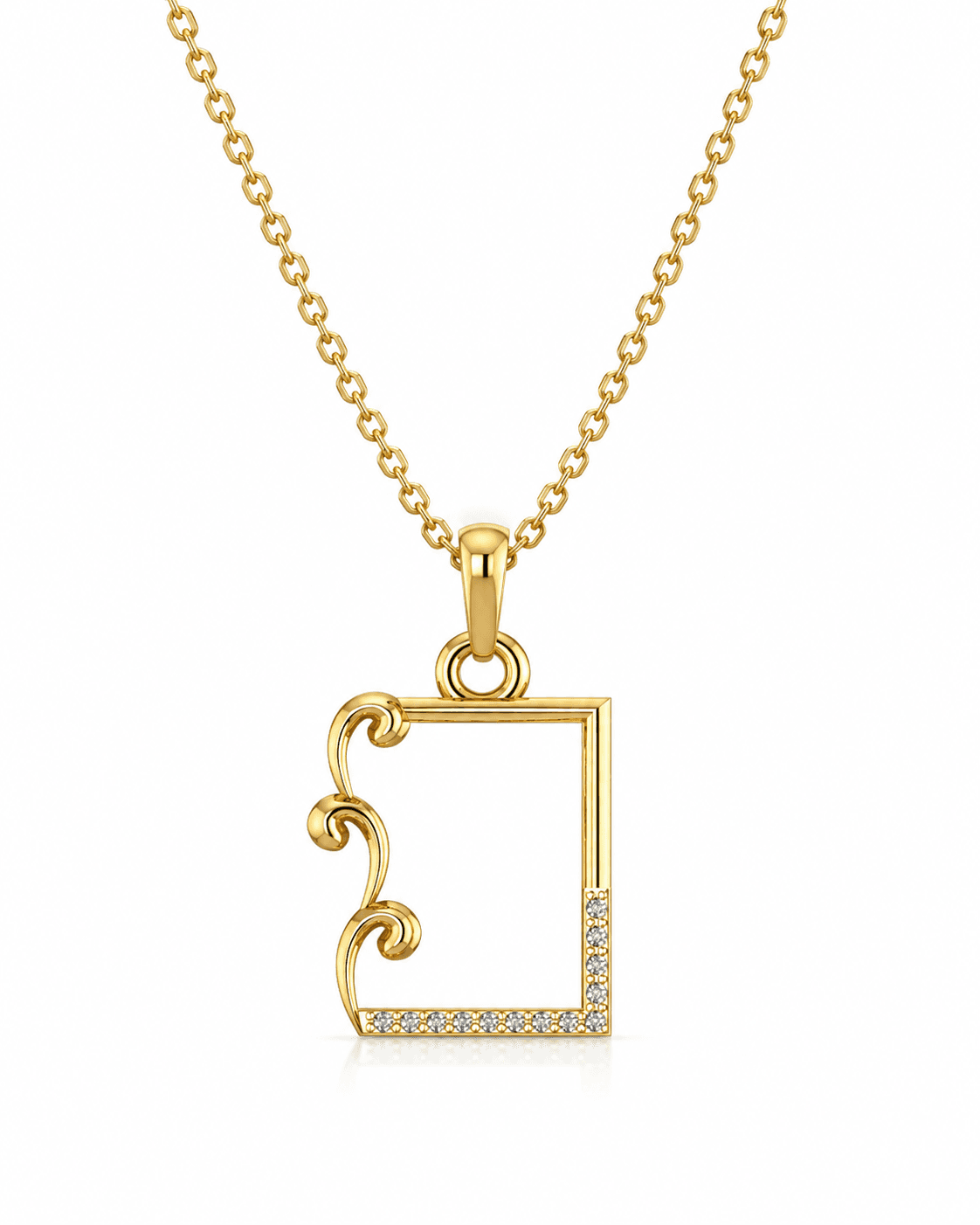 Rectangular Pave Diamond Pendant , Yellow Gold , 18 K