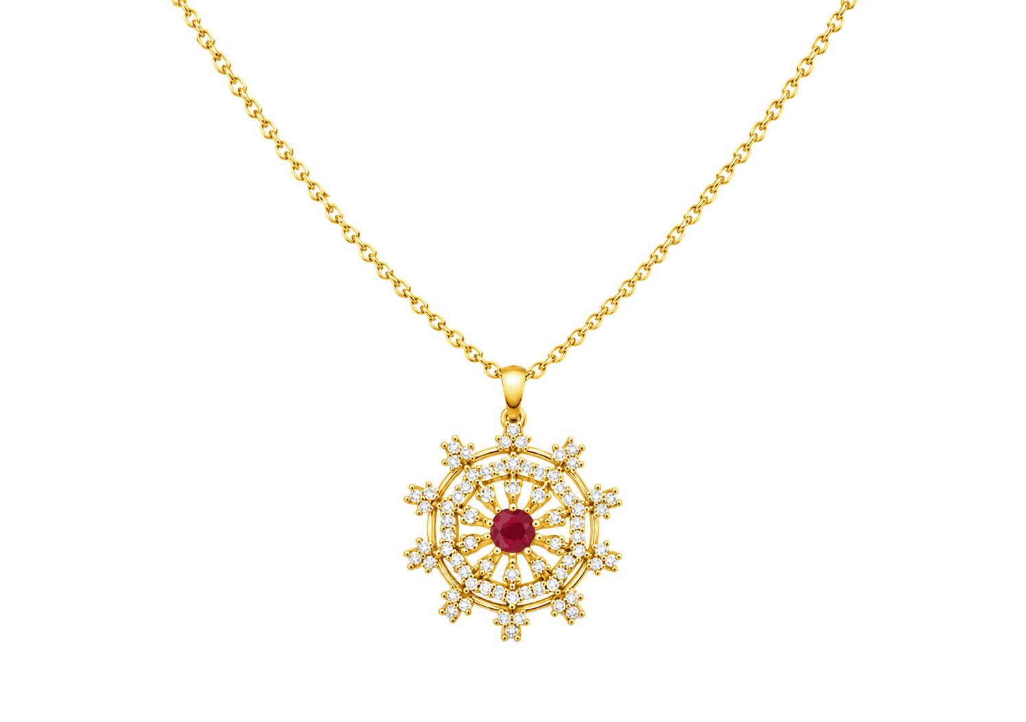 Ruby Bloom Pendant , Yellow Gold , 18 K