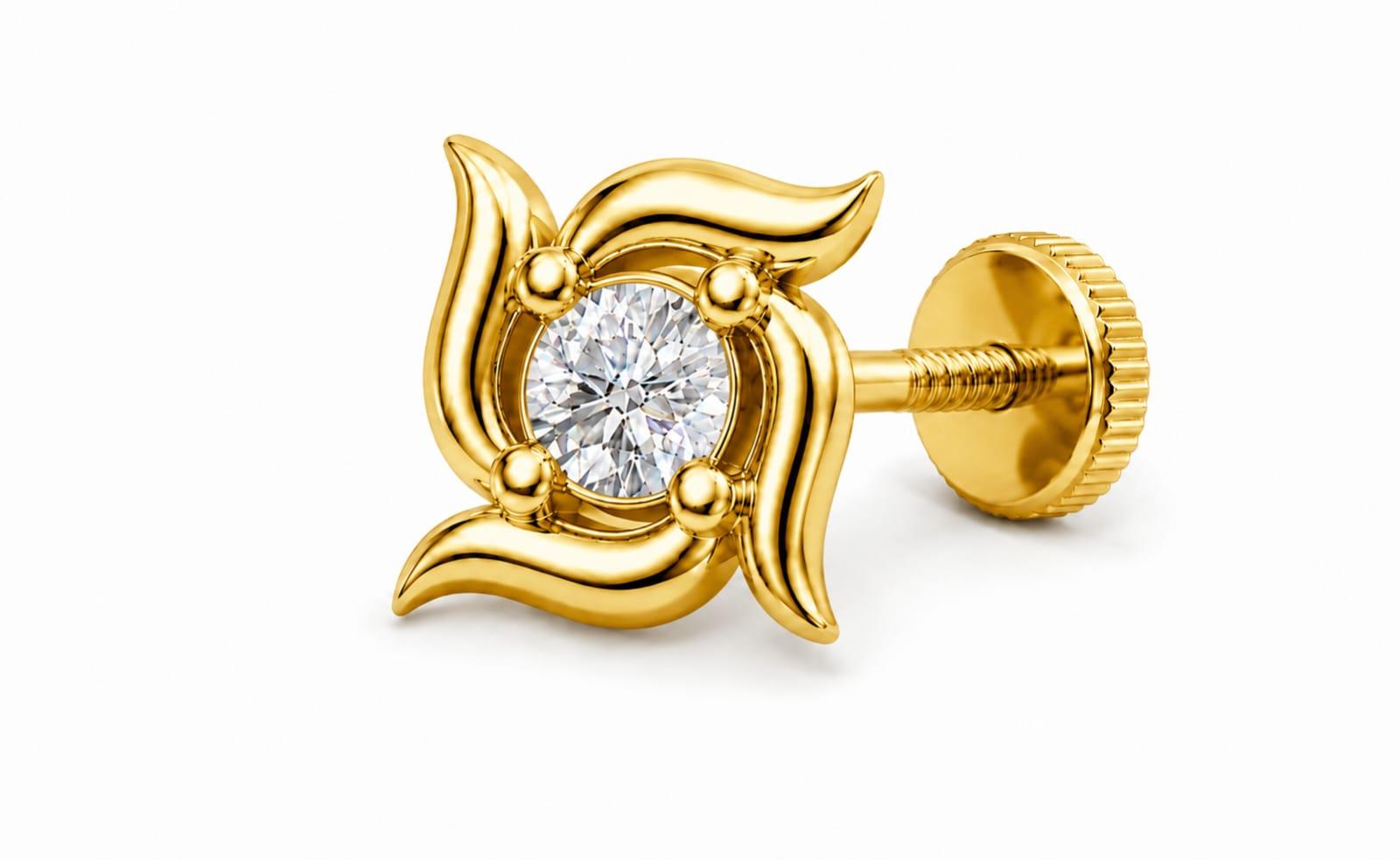 Solaris Swirl Nose Pin , Yellow Gold , 18 K