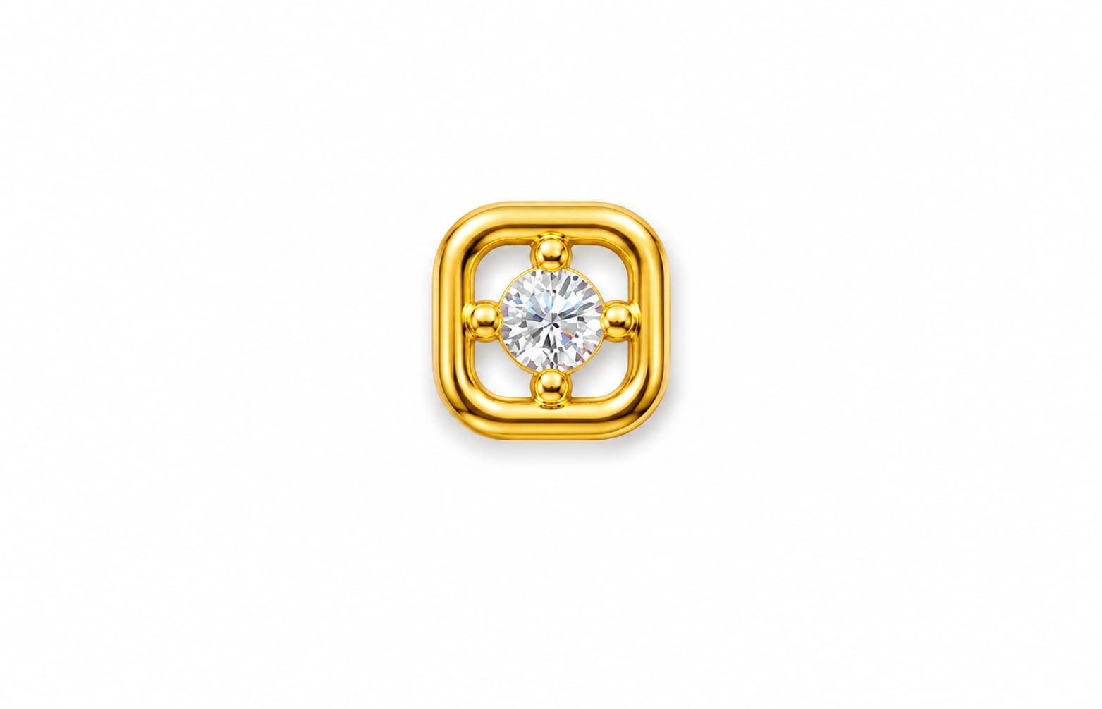 Square Spark Nosepin , Yellow Gold , 18 K