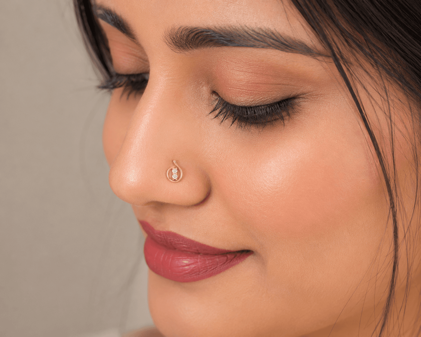 Twin Spark Swirl Nose Pin , Yellow Gold , 18 K