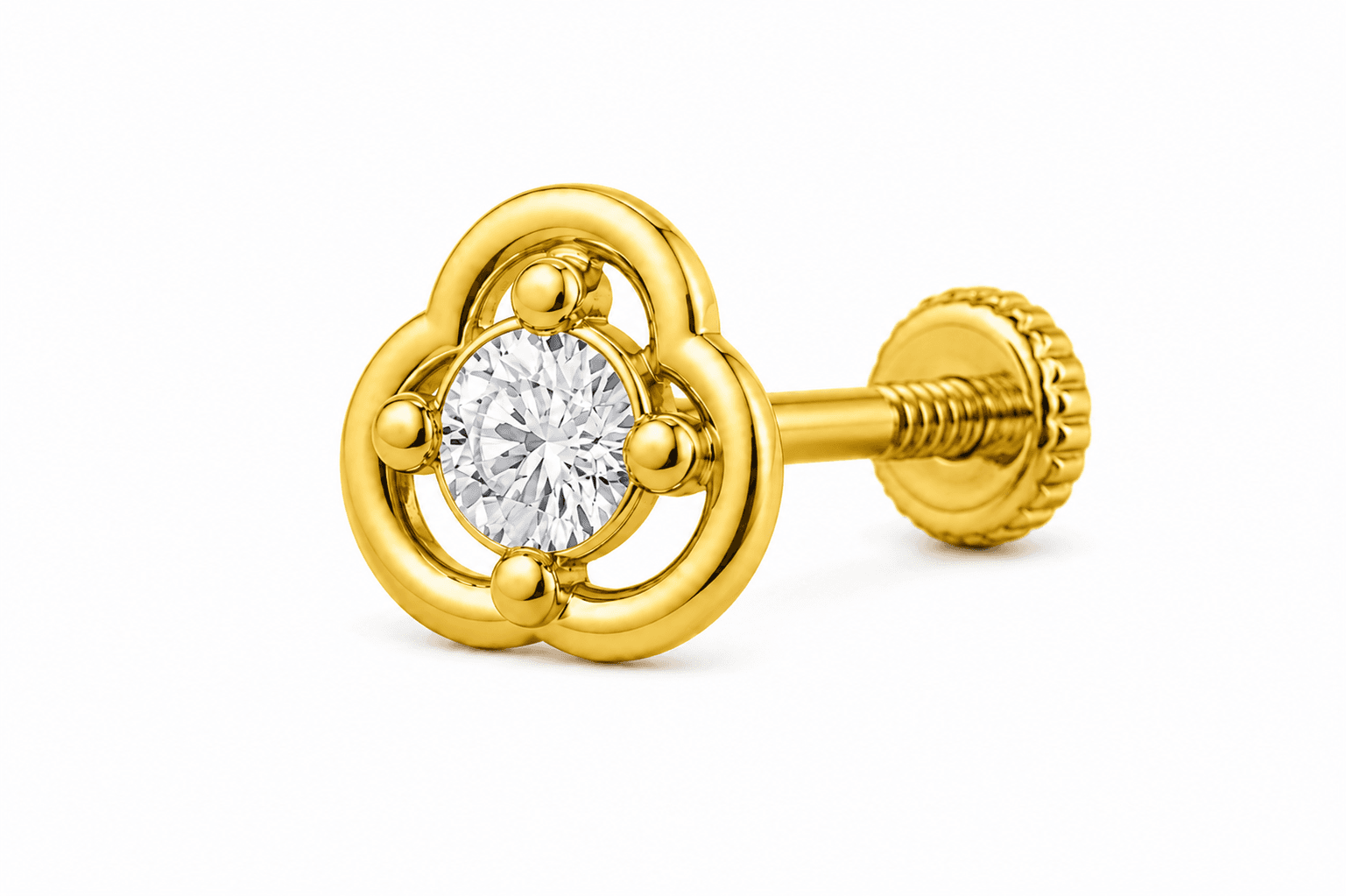 Trinity Flower Nose Stud , Yellow Gold , 18 K