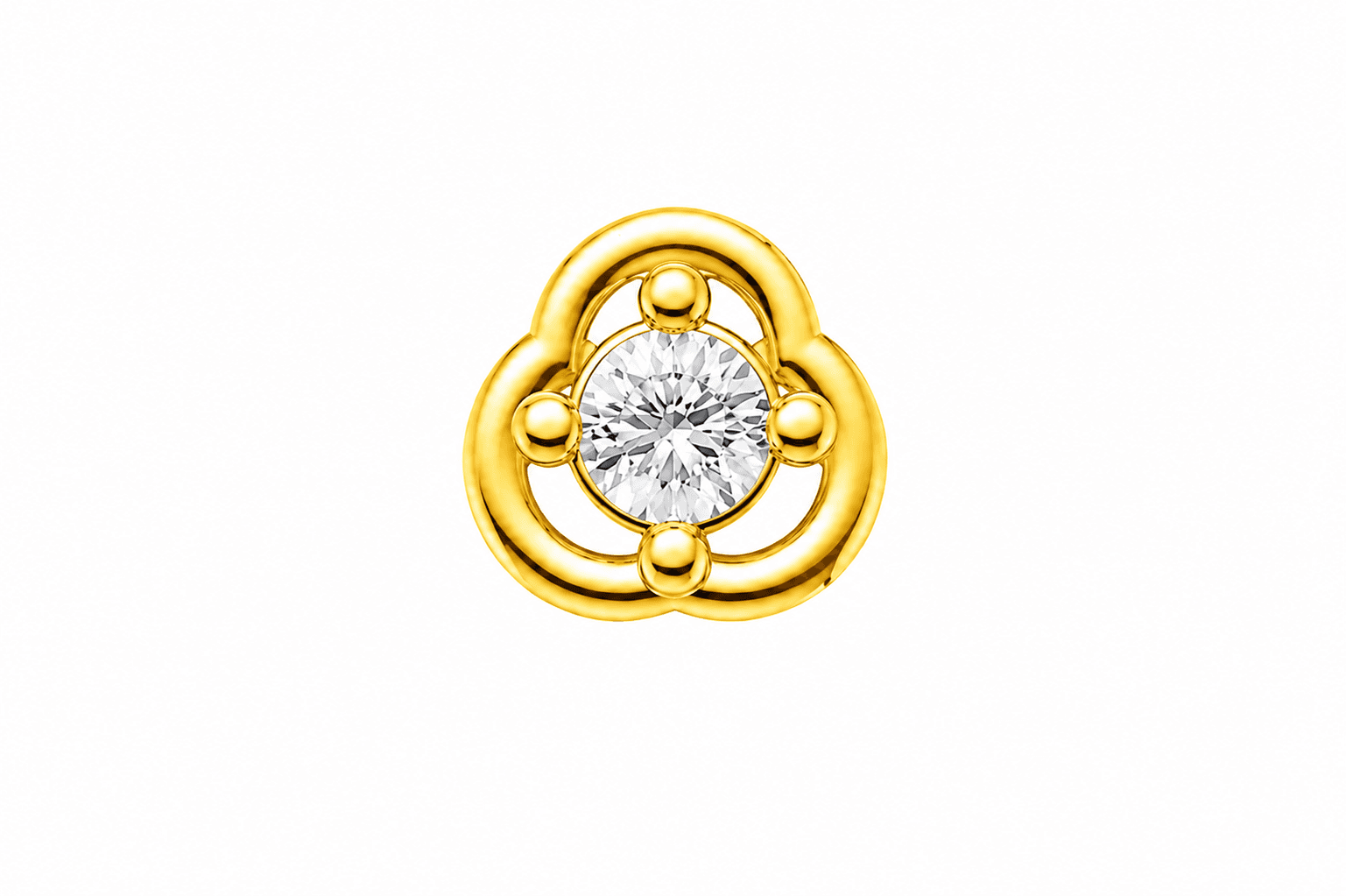 Trinity Flower Nose Stud , Yellow Gold , 18 K