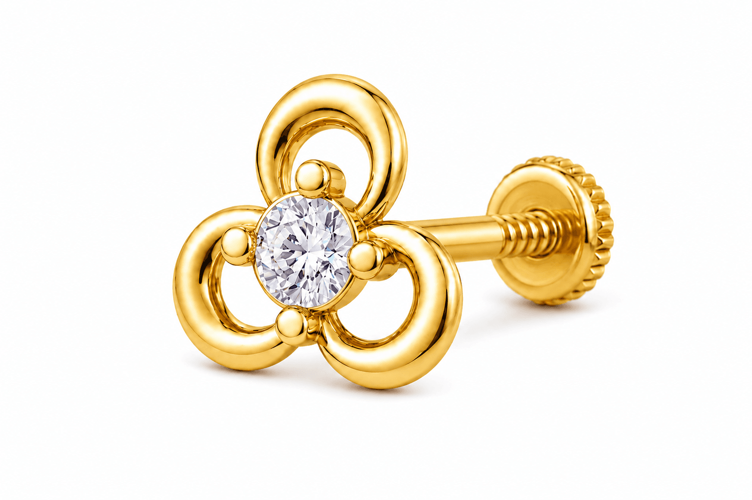 Triple Loop Diamond Nose Stud , Yellow Gold , 18 K