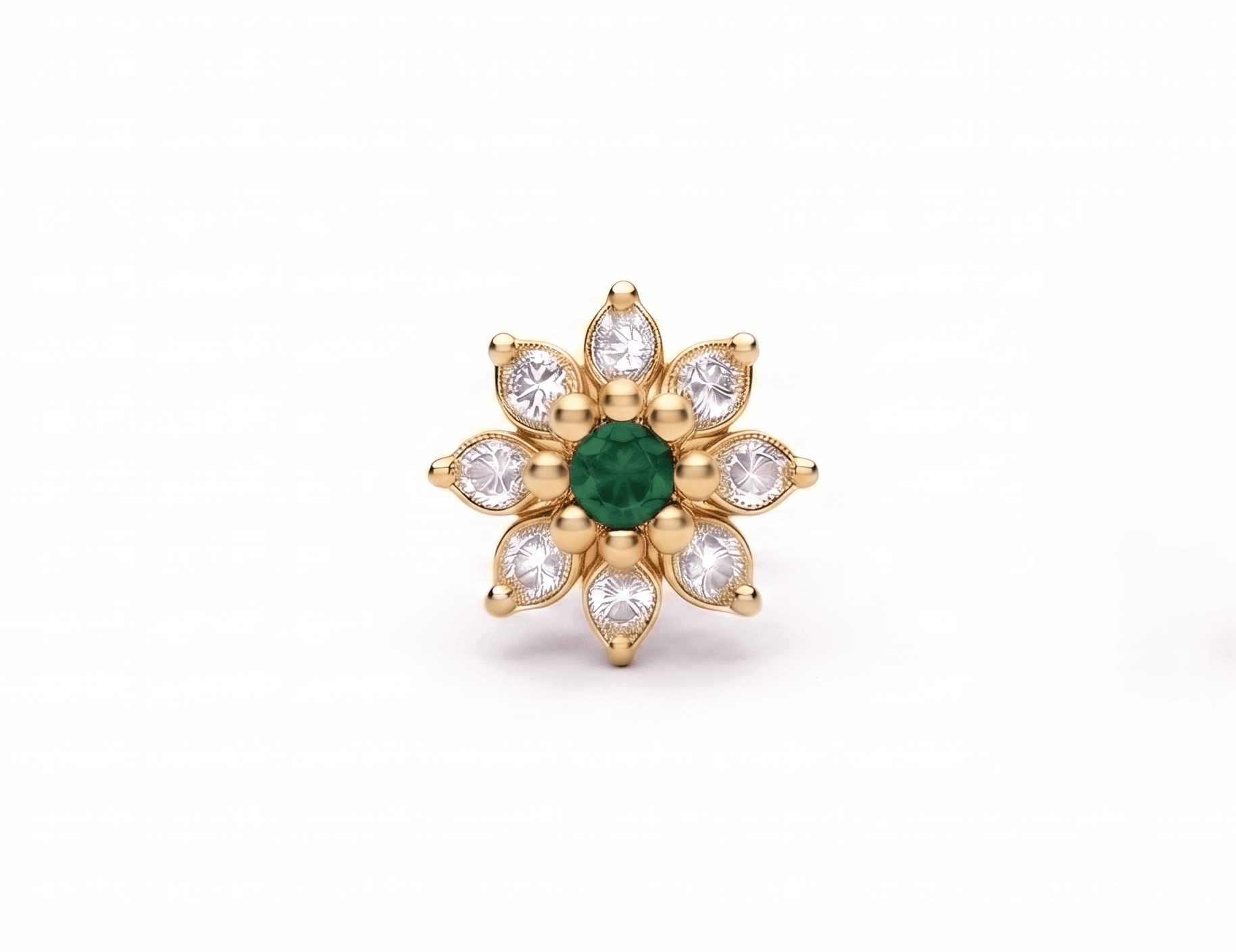 Emerald Blossom Diamond Nosepin , Yellow Gold , 18 K