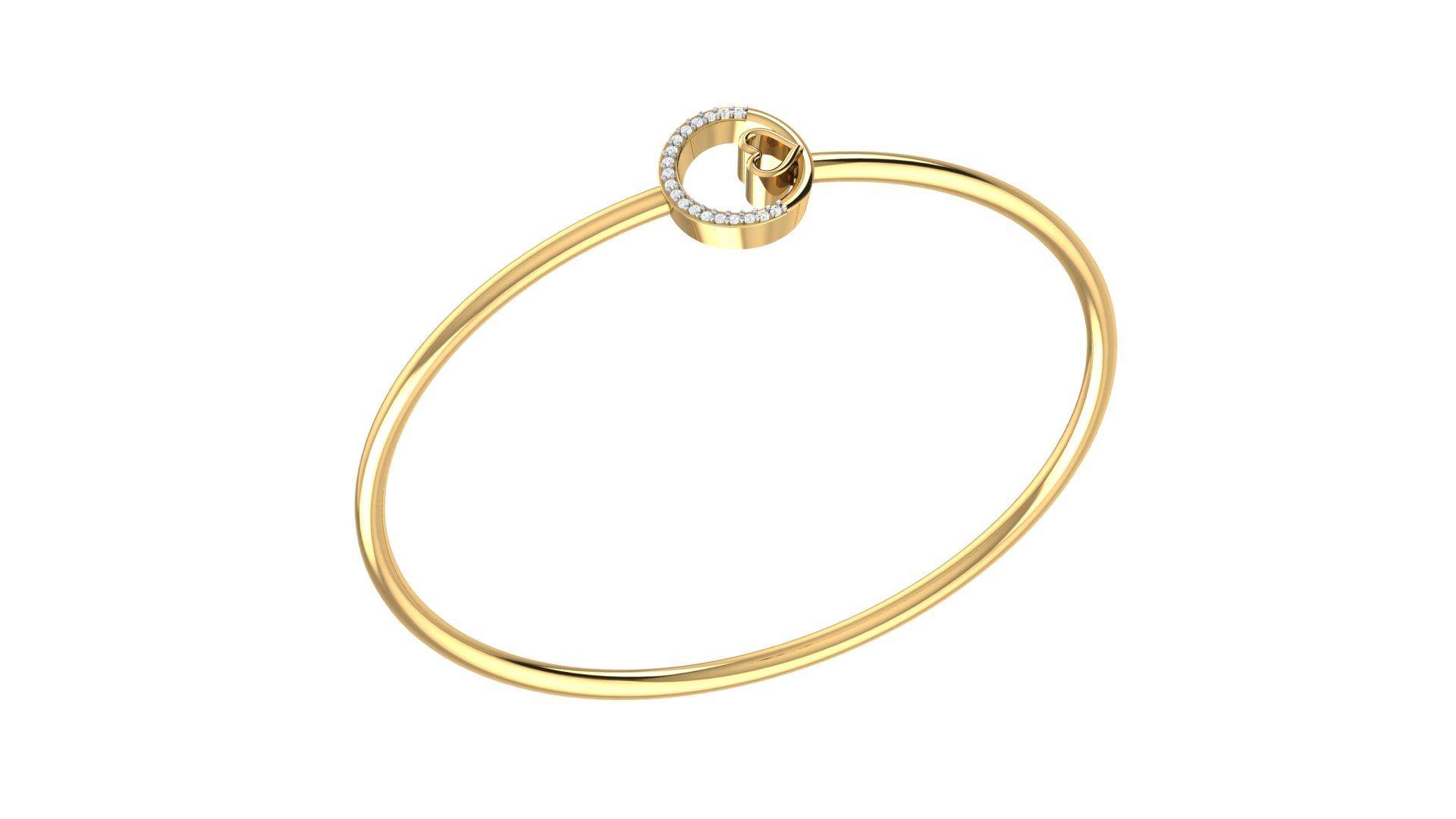 Celeste Heart Halo Diamond Bangle , Yellow Gold , 1.2 Inch , 18 K
