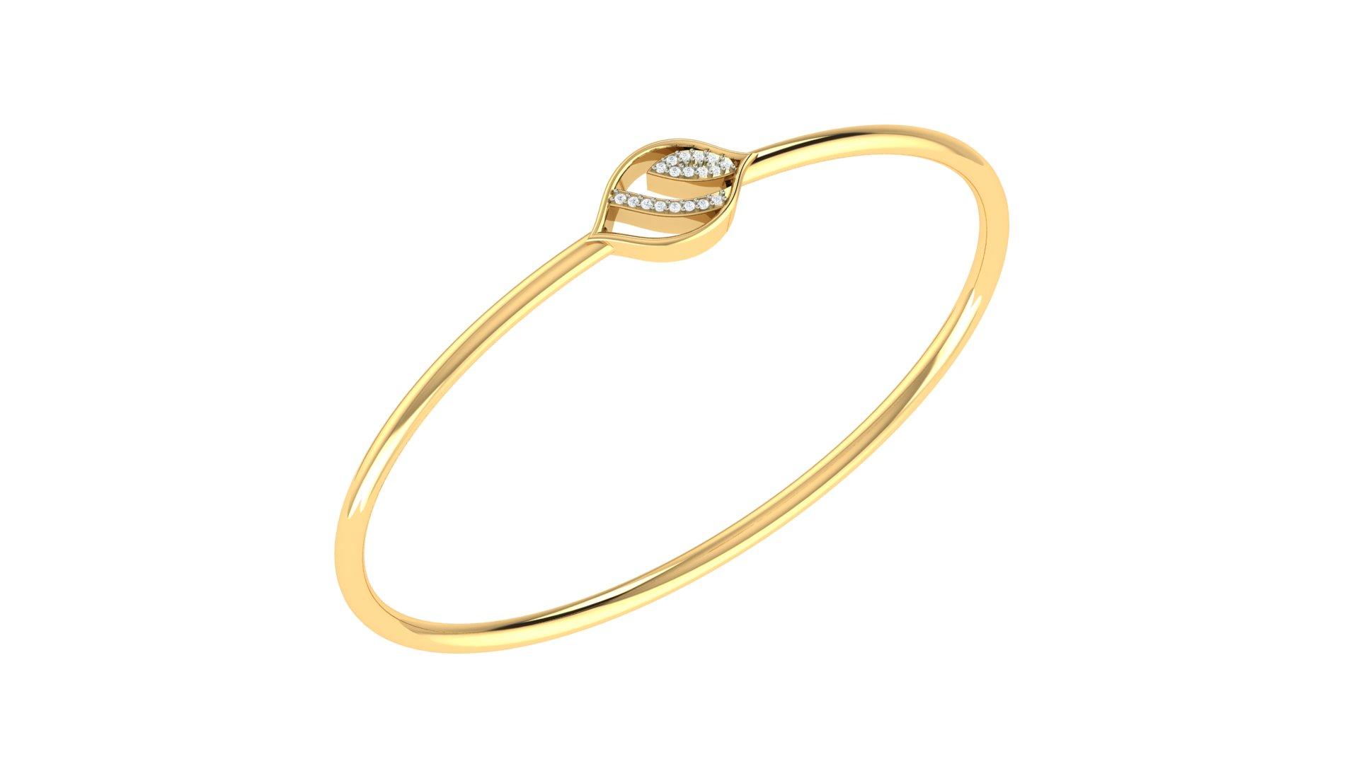 Luna Leaf Diamond Bangle , Yellow Gold , 1.2 Inch , 18 K