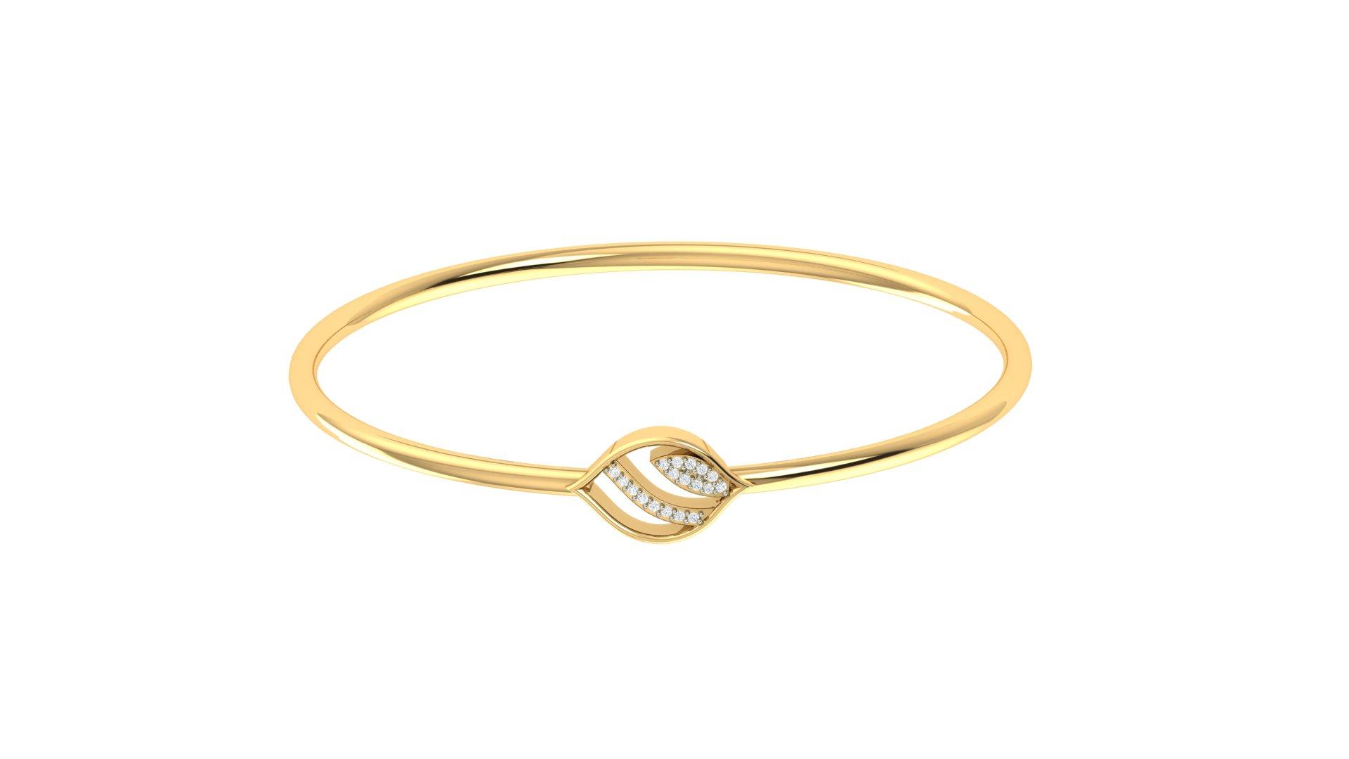 Luna Leaf Diamond Bangle , Yellow Gold , 1.2 Inch , 18 K