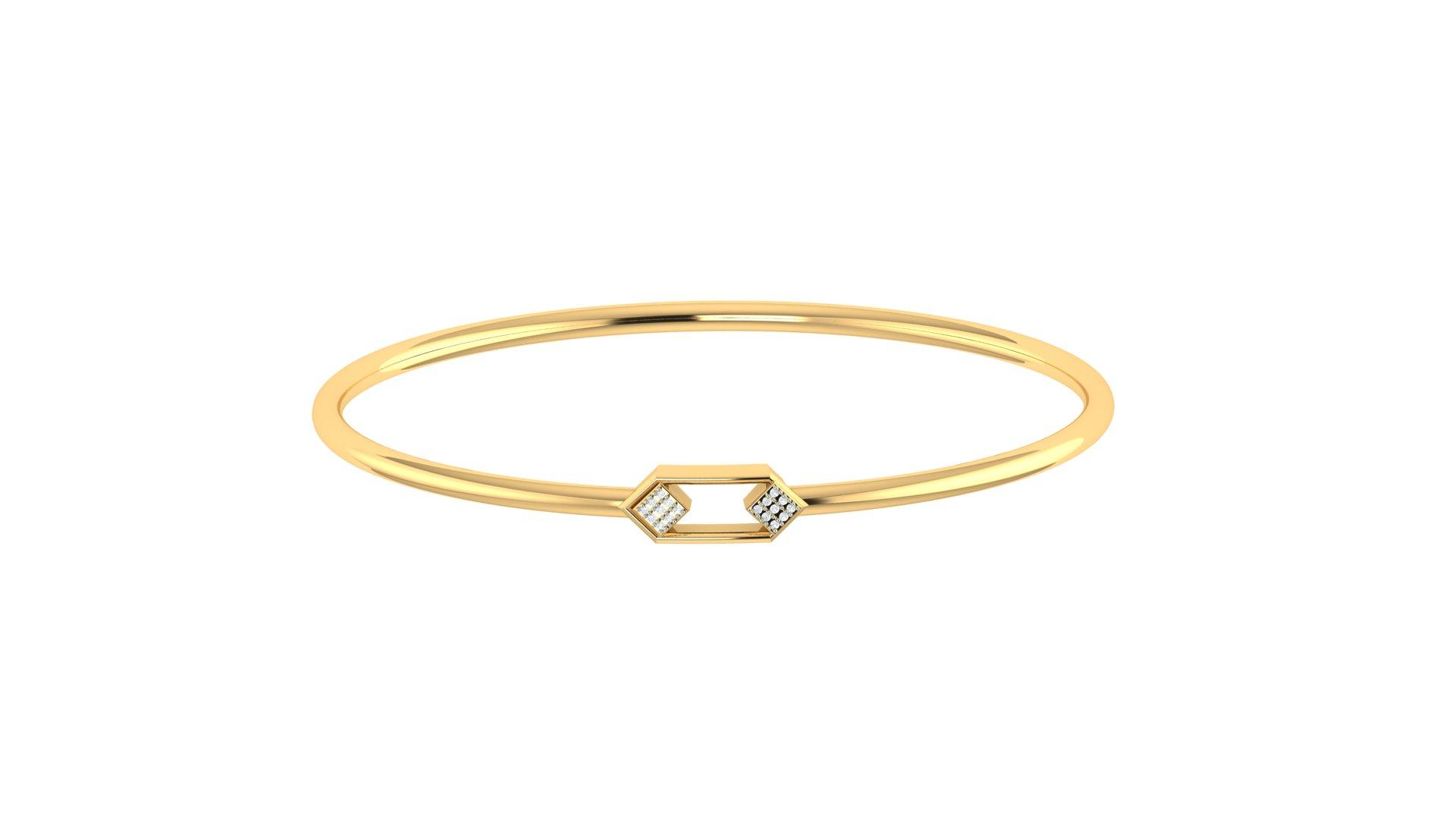 Nova Hex Diamond Bangle , Yellow Gold , 1.2 Inch , 18 K