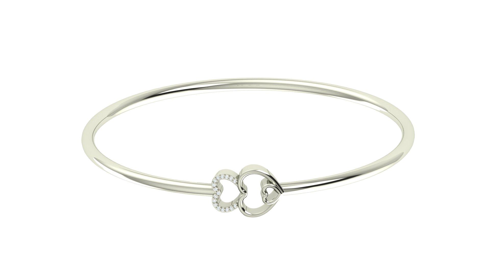 Duo Heart Diamond Bangle , Yellow Gold , 1.2 Inch , 18 K