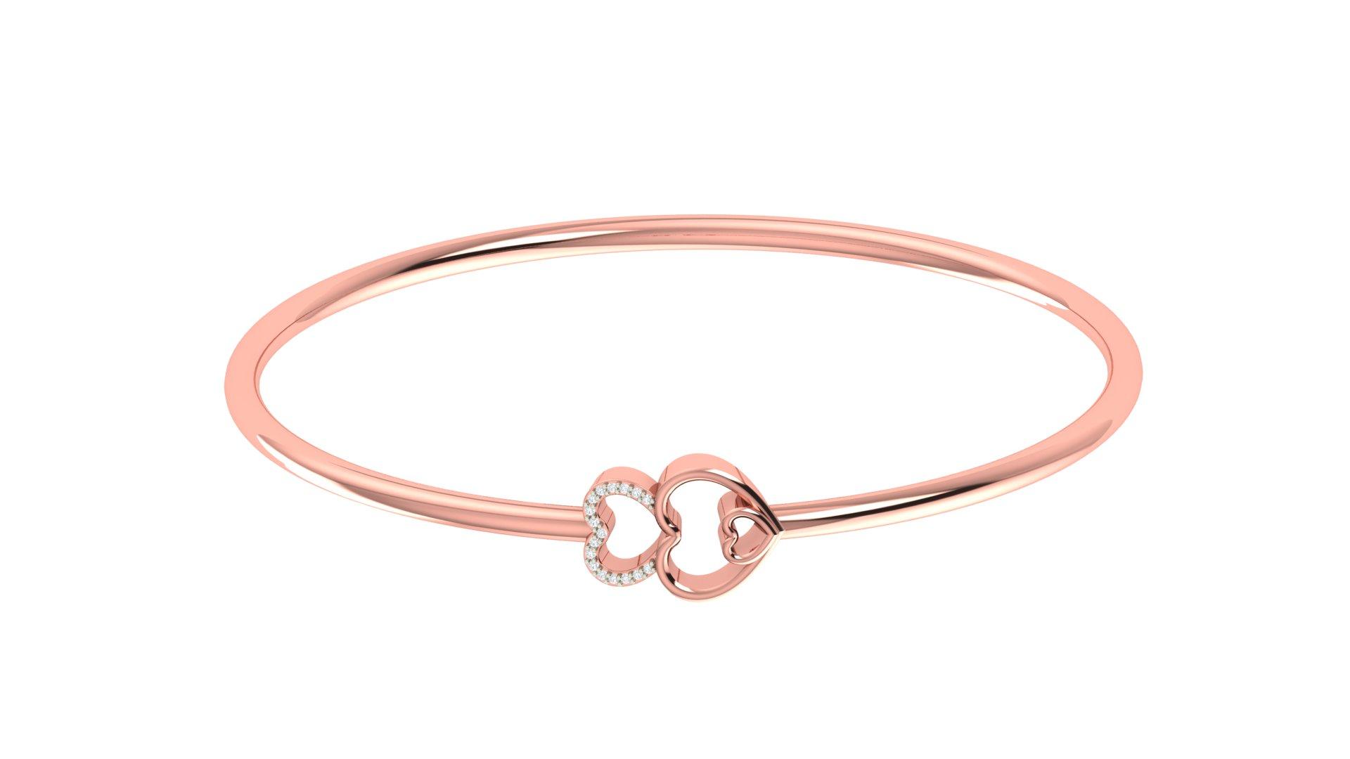 Duo Heart Diamond Bangle , Yellow Gold , 1.2 Inch , 18 K