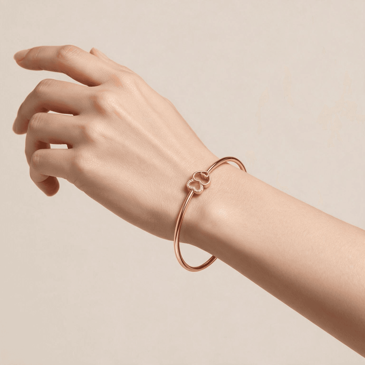 Duo Heart Diamond Bangle , Yellow Gold , 1.2 Inch , 18 K