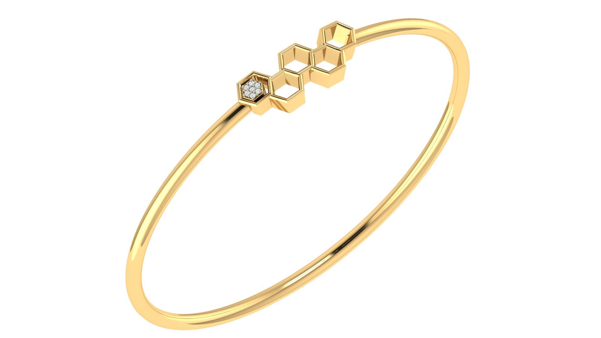 Hexa Bloom Diamond Bangle , Yellow Gold , 1.2 Inch , 18 K