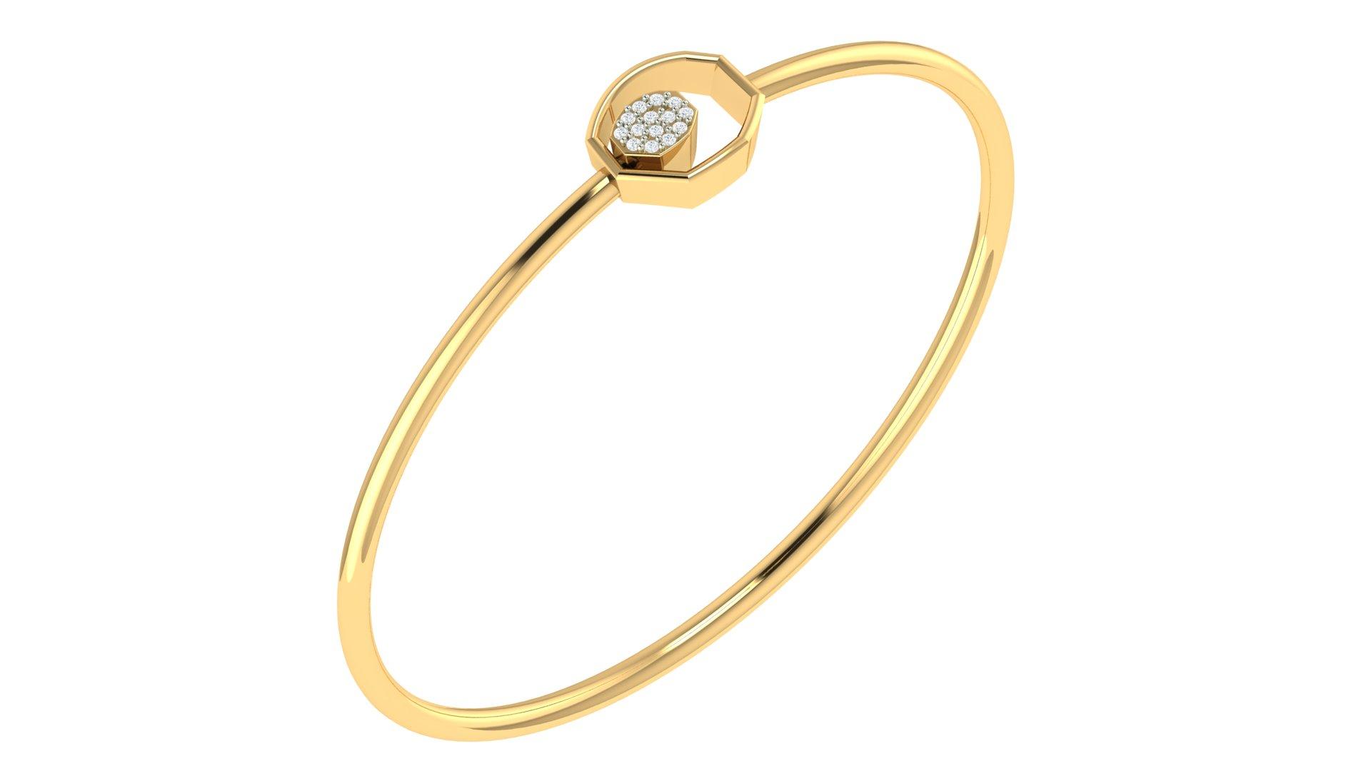 Hexagon diamond cluster bangle , Yellow Gold , 1.2 Inch , 18 K