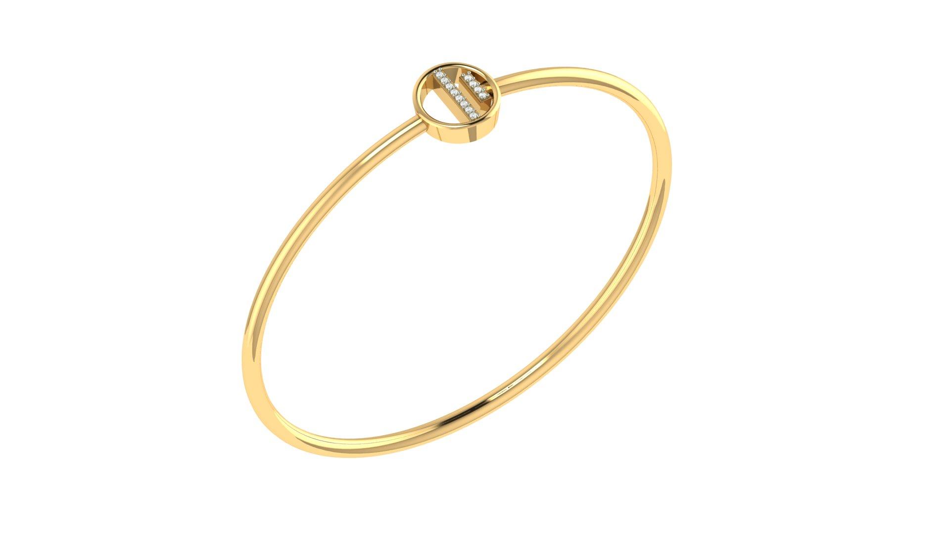 Linear Halo Diamond Bangle , Yellow Gold , 1.2 Inch , 18 K