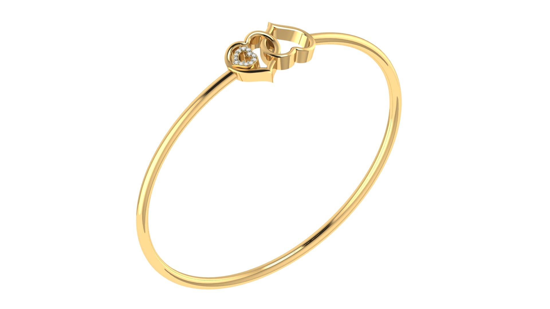 Amora Heart Diamond Gold Bangle , Yellow Gold , 1.2 Inch , 18 K