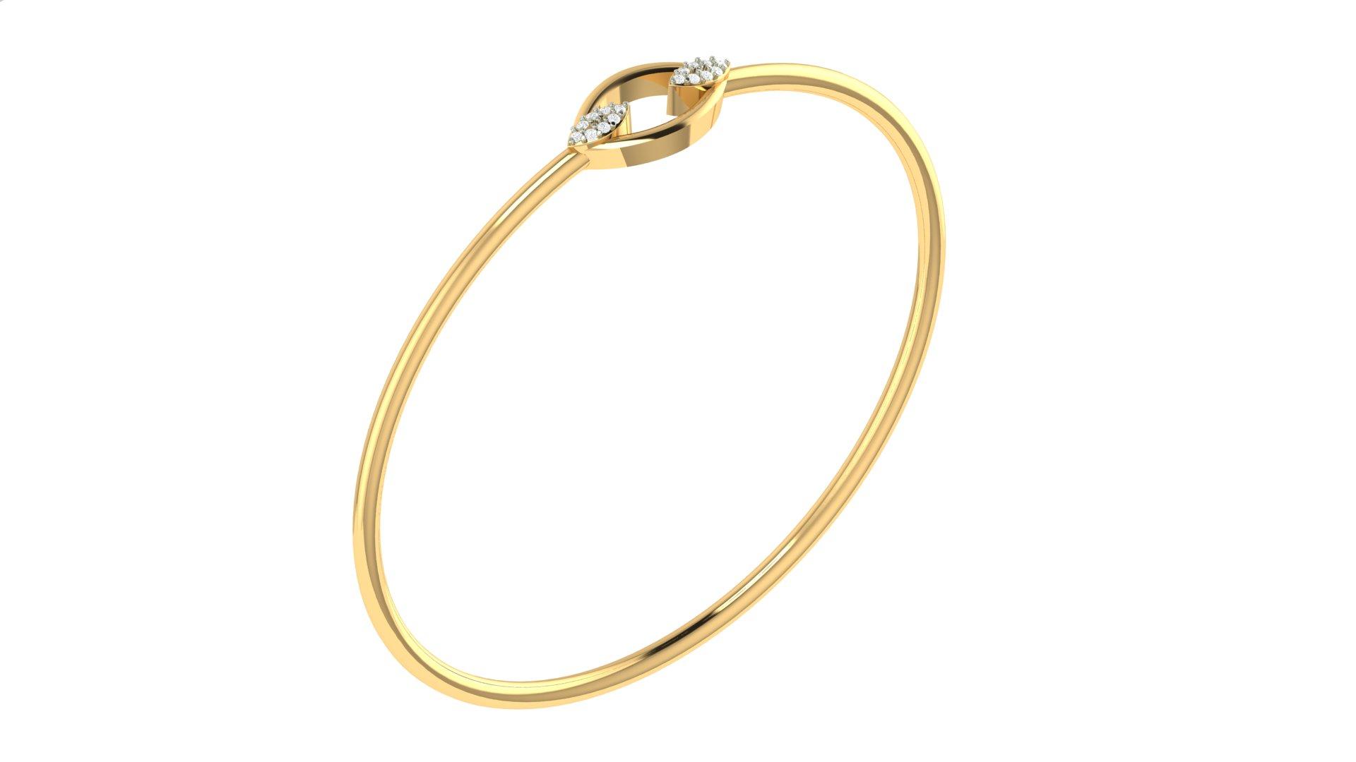 Twin Loop Diamond Bangle , Yellow Gold , 1.2 Inch , 18 K