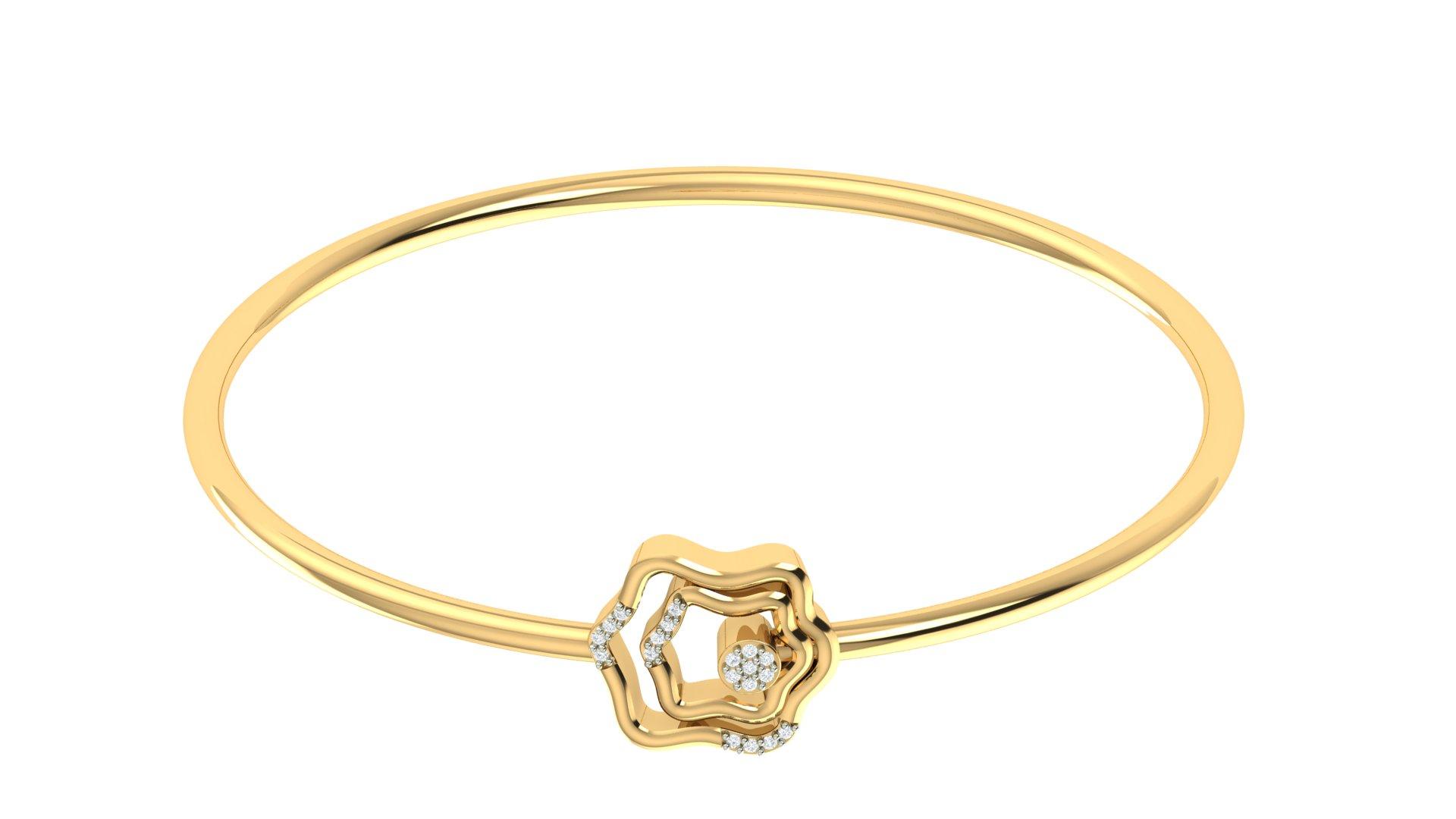 Floral Halo Diamond Bangle , Yellow Gold , 1.2 Inch , 18 K