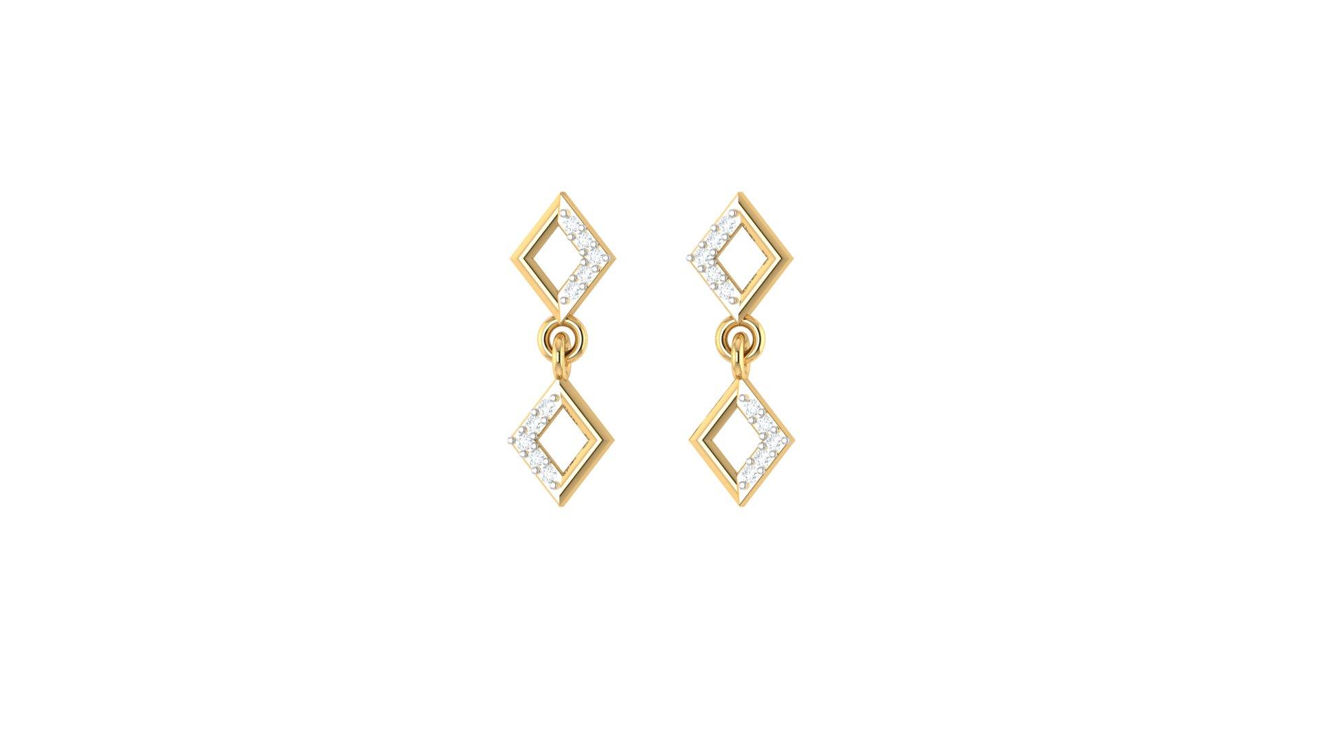 Duo Drop Diamond Earrings , Yellow Gold , 18 K
