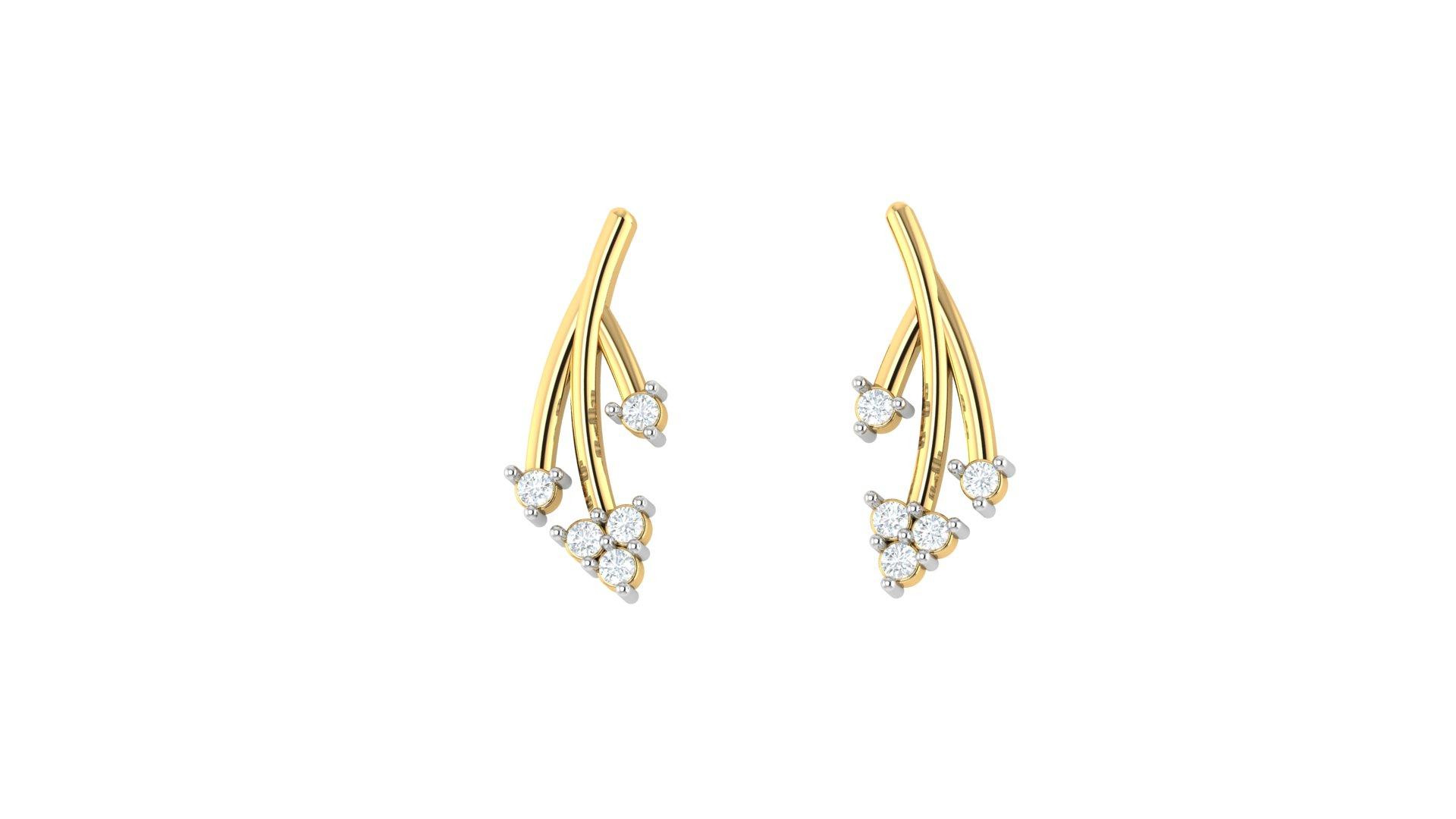 Curve Diamond Drop Earrings , Yellow Gold , 18 K