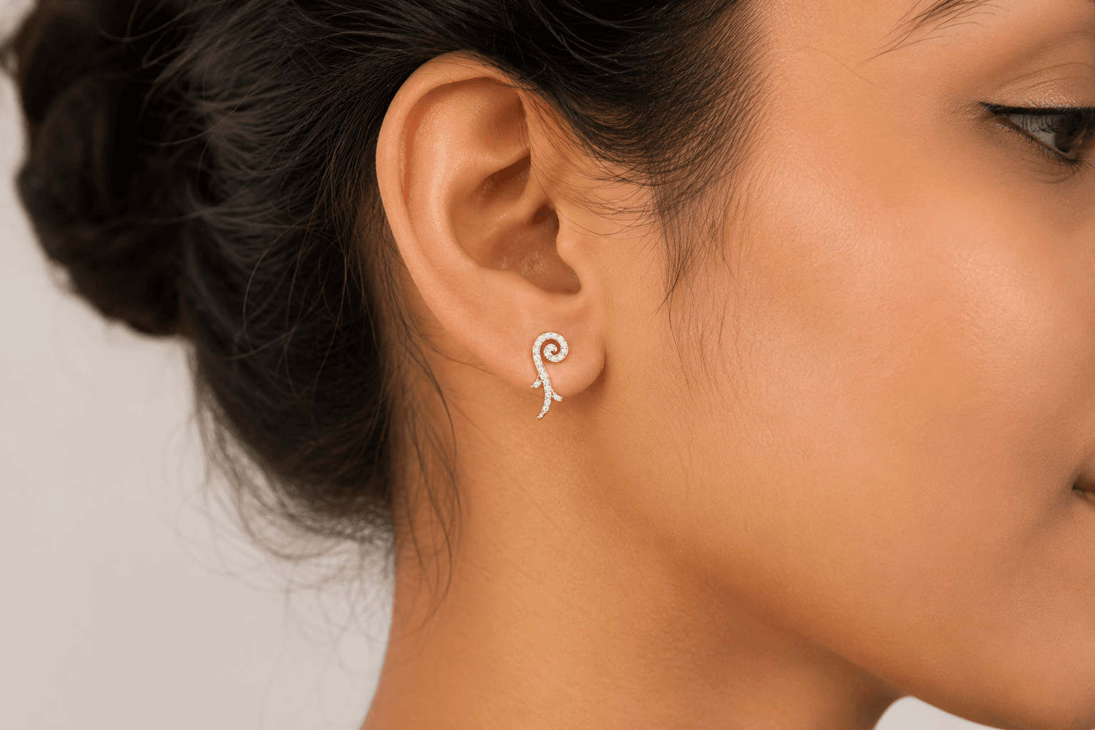 Swirl Vine Diamond Earrings , Yellow Gold , 18 K