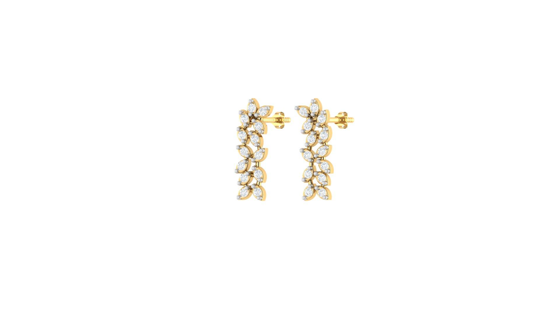 Petal Vine Diamond Earrings , Yellow Gold , 18 K