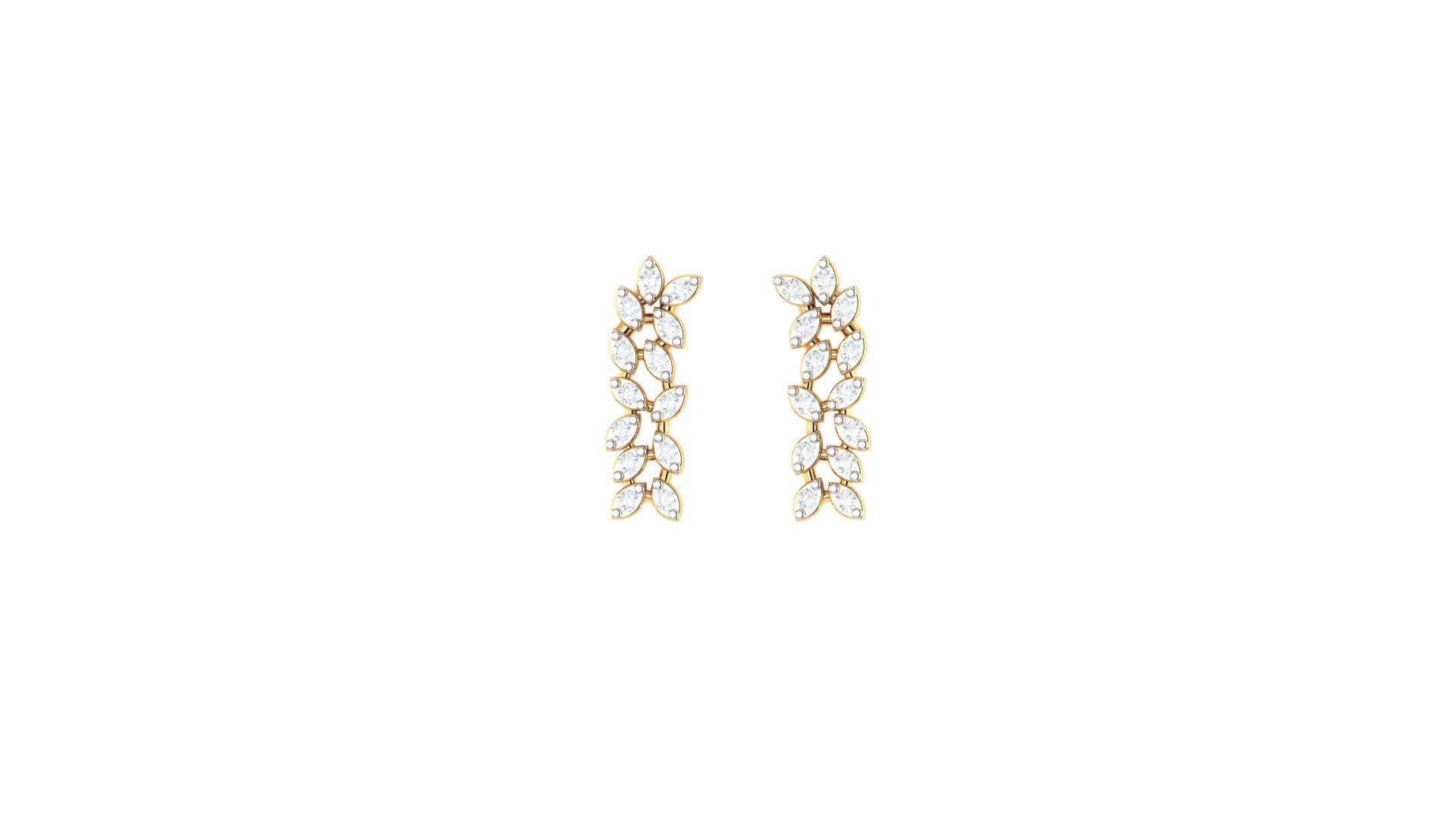 Petal Vine Diamond Earrings , Yellow Gold , 18 K