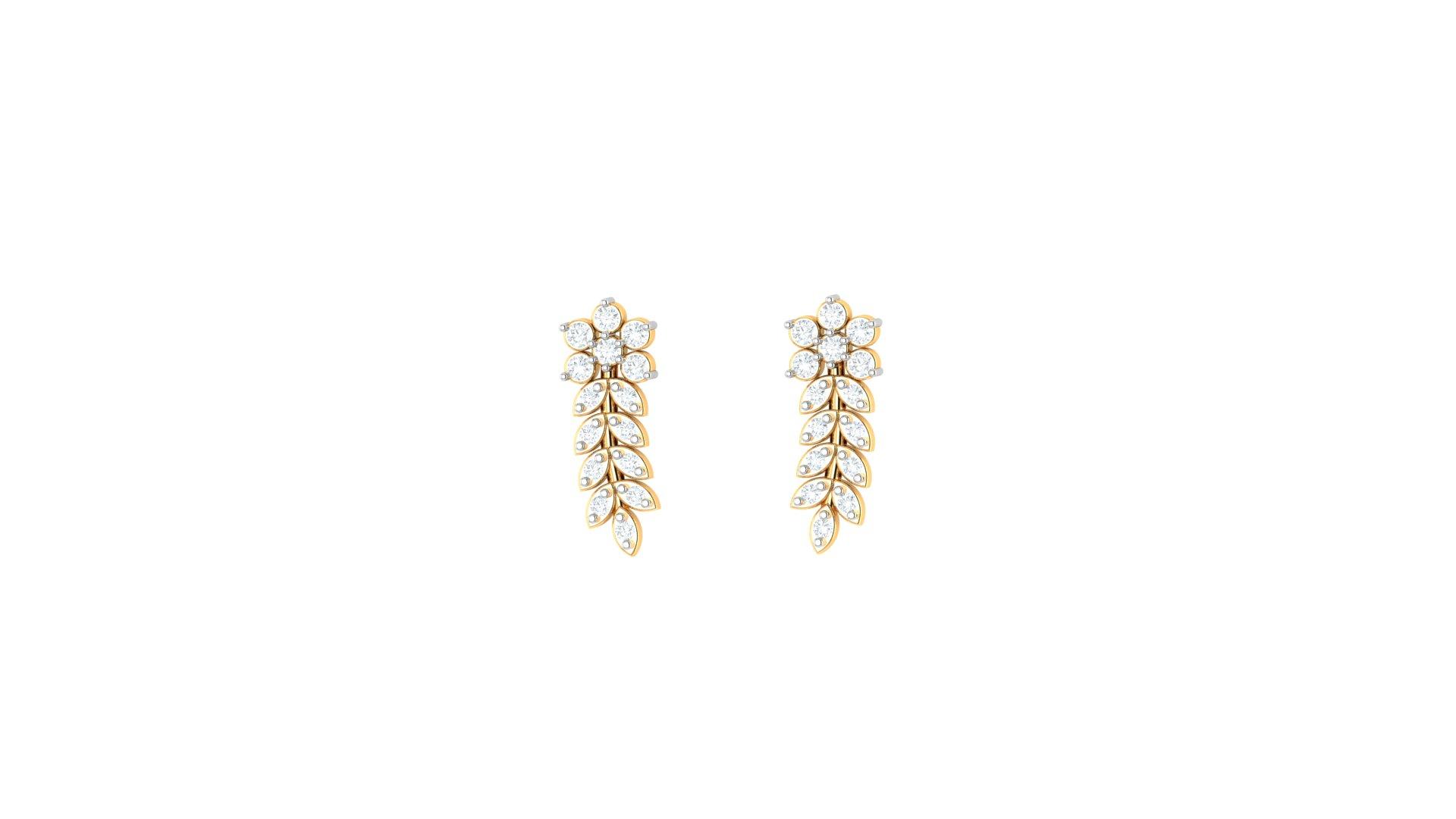Blooming Vine Diamond Earrings , Yellow Gold , 18 K