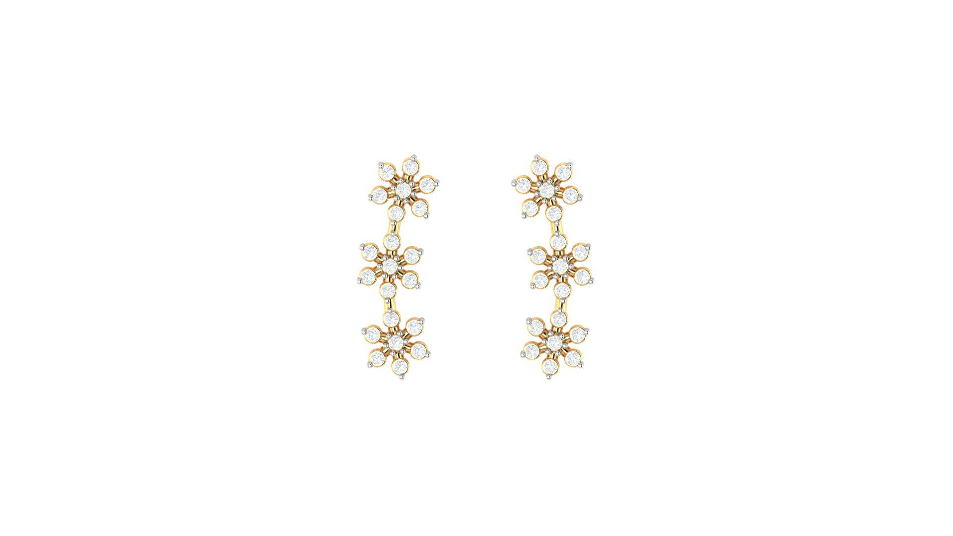 Floral Diamond Drop Earrings , Yellow Gold , 18 K