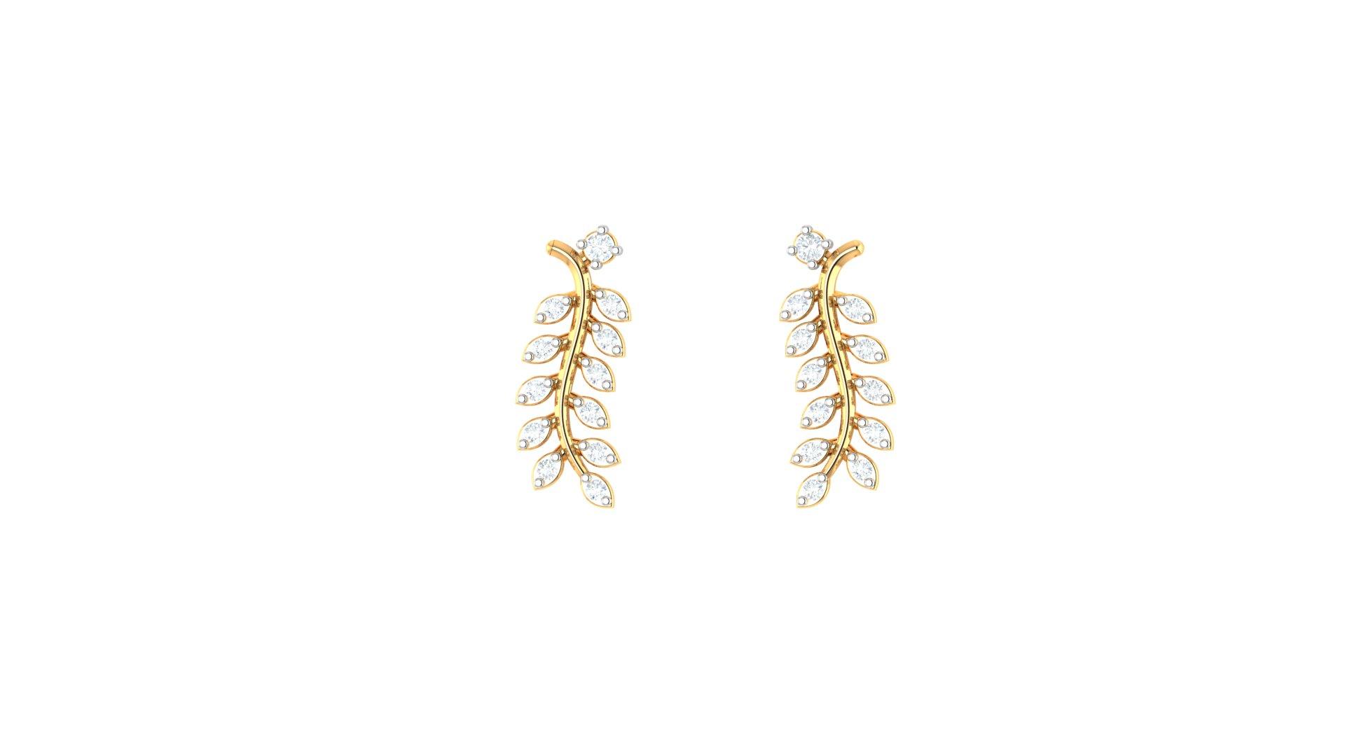 Vine Leaf Diamond Drop Earrings , Yellow Gold , 18 K