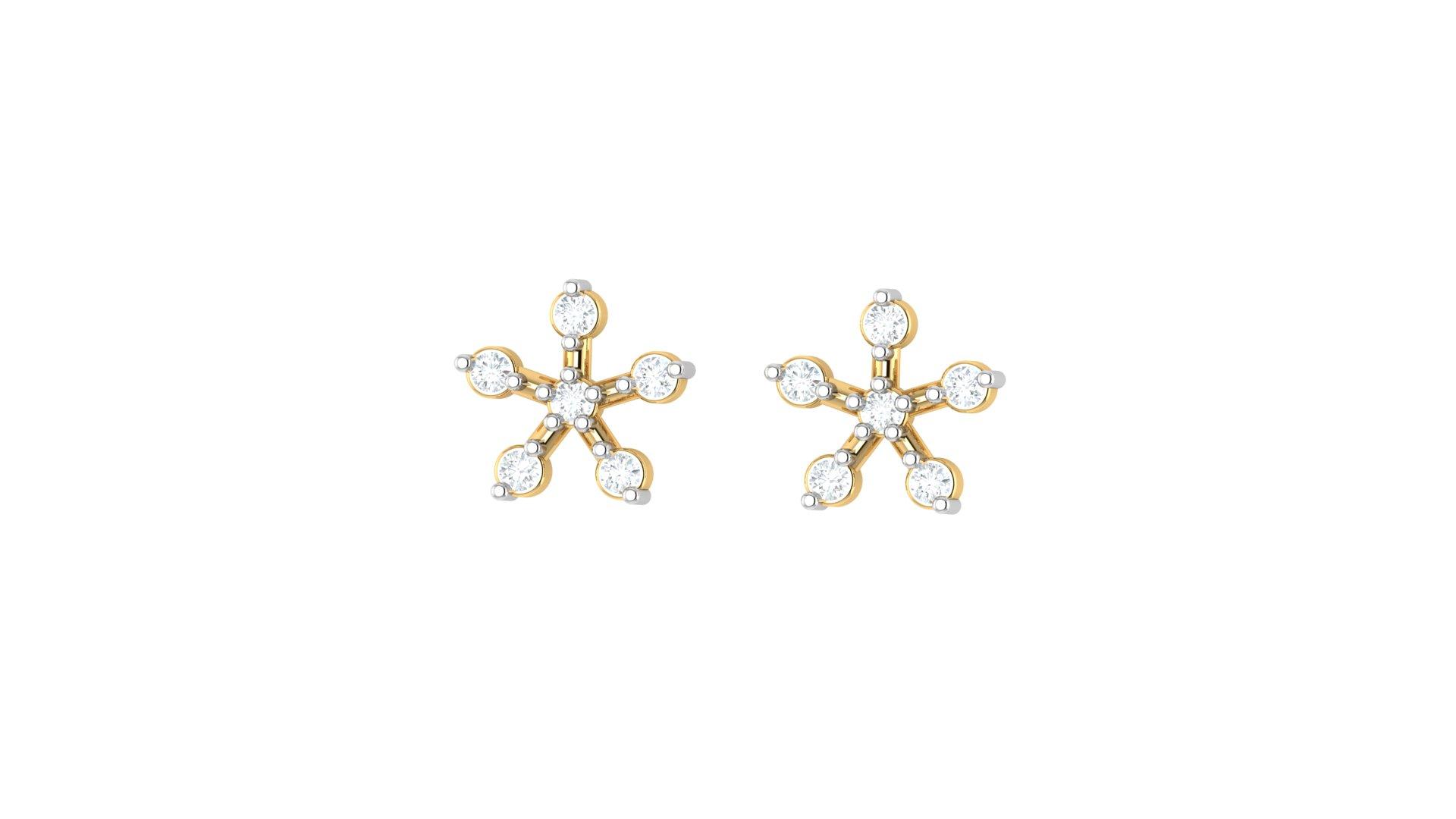 Floral Diamond Cluster Stud , Yellow Gold , 18 K