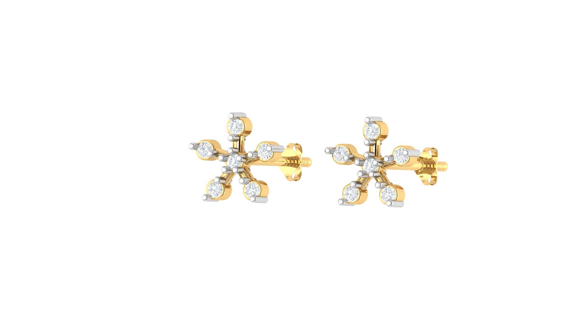 Floral Diamond Cluster Stud , Yellow Gold , 18 K