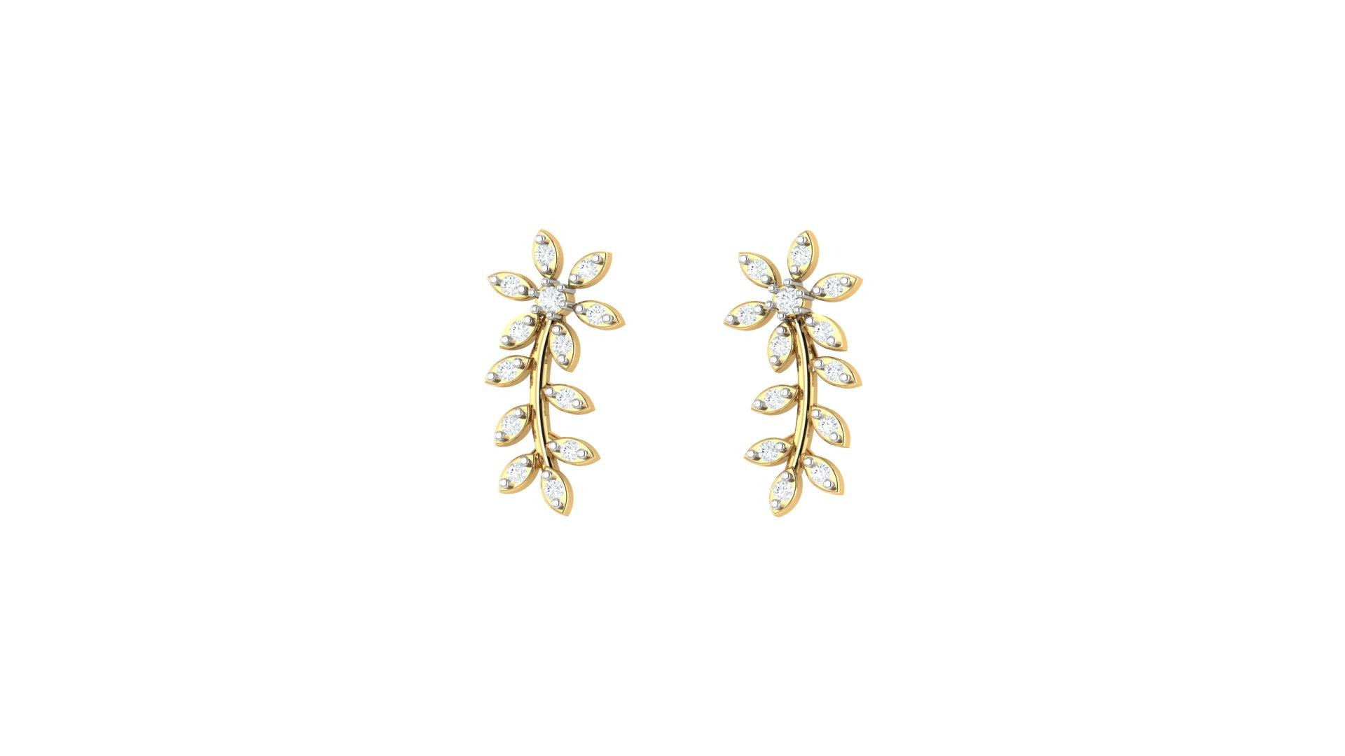 Floral Vine Drop Earring , Yellow Gold , 18 K