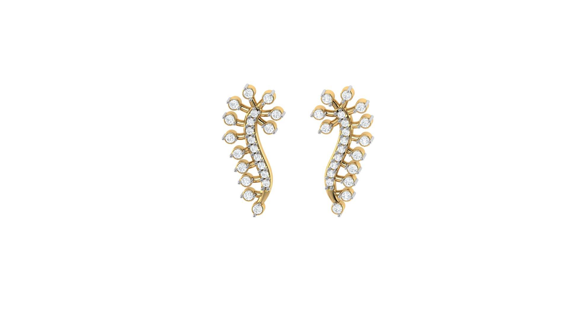 Vine Crystal Drop Earrings , Yellow Gold , 18 K
