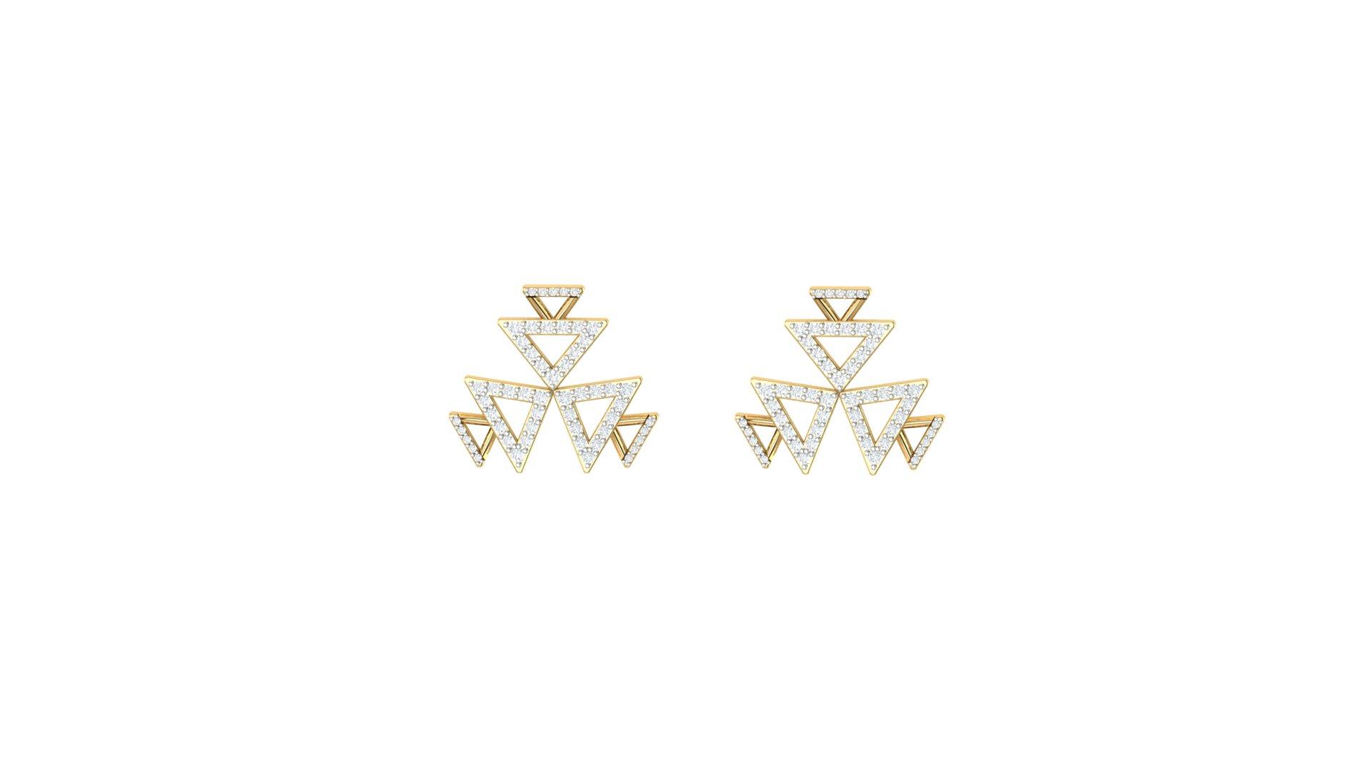 Trinity Triangle Studs , Yellow Gold , 18 K