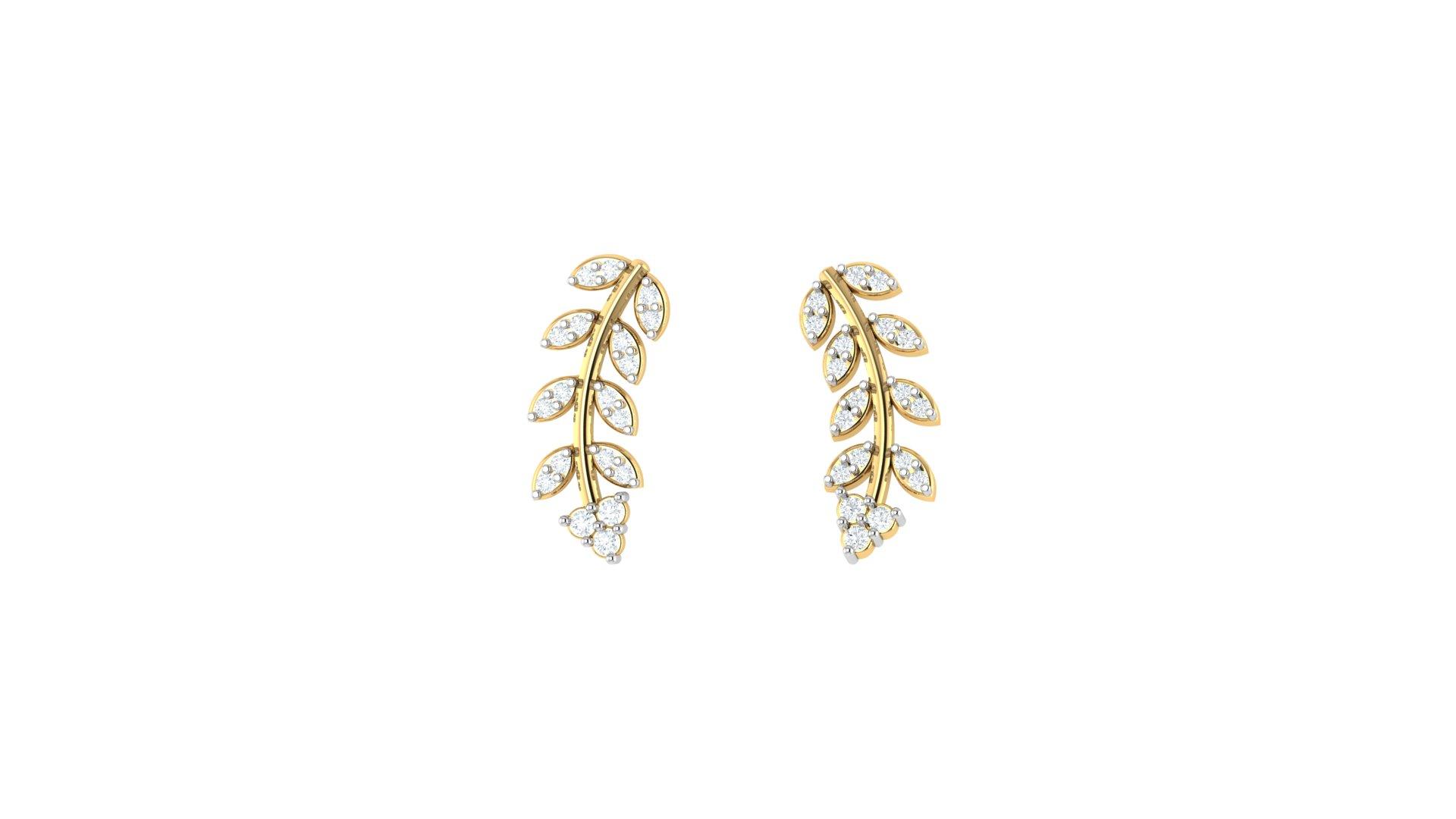 Elara Leaf Diamond Earrings , Yellow Gold , 18 K