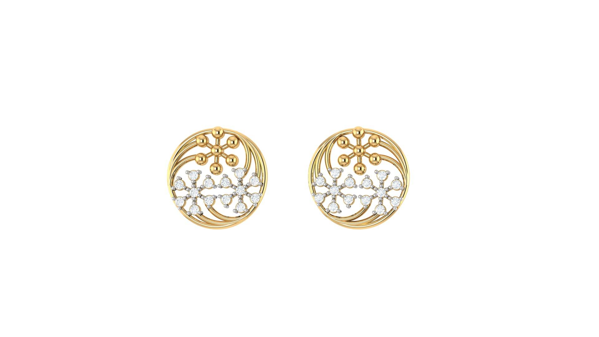 Celestial Circle Diamond Earrings , Yellow Gold , 18 K