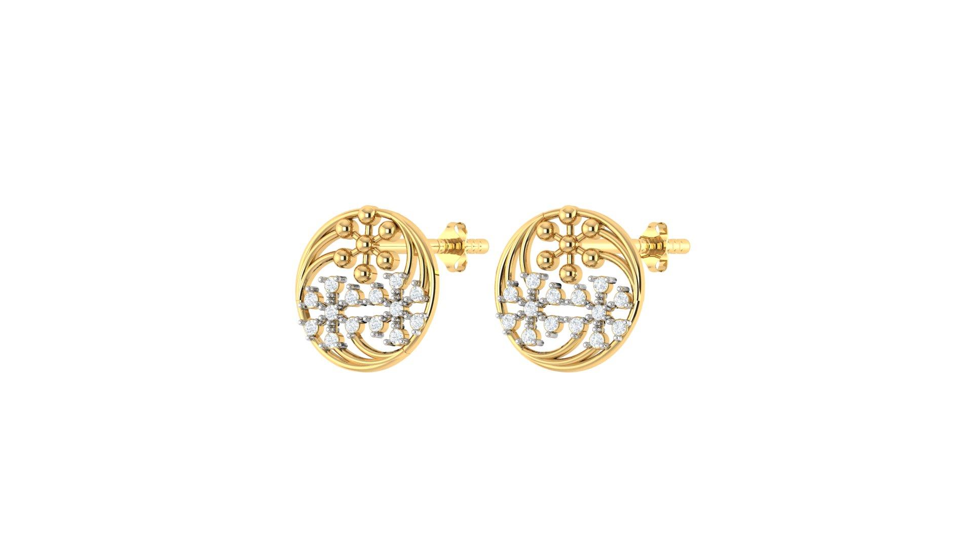 Celestial Circle Diamond Earrings , Yellow Gold , 18 K