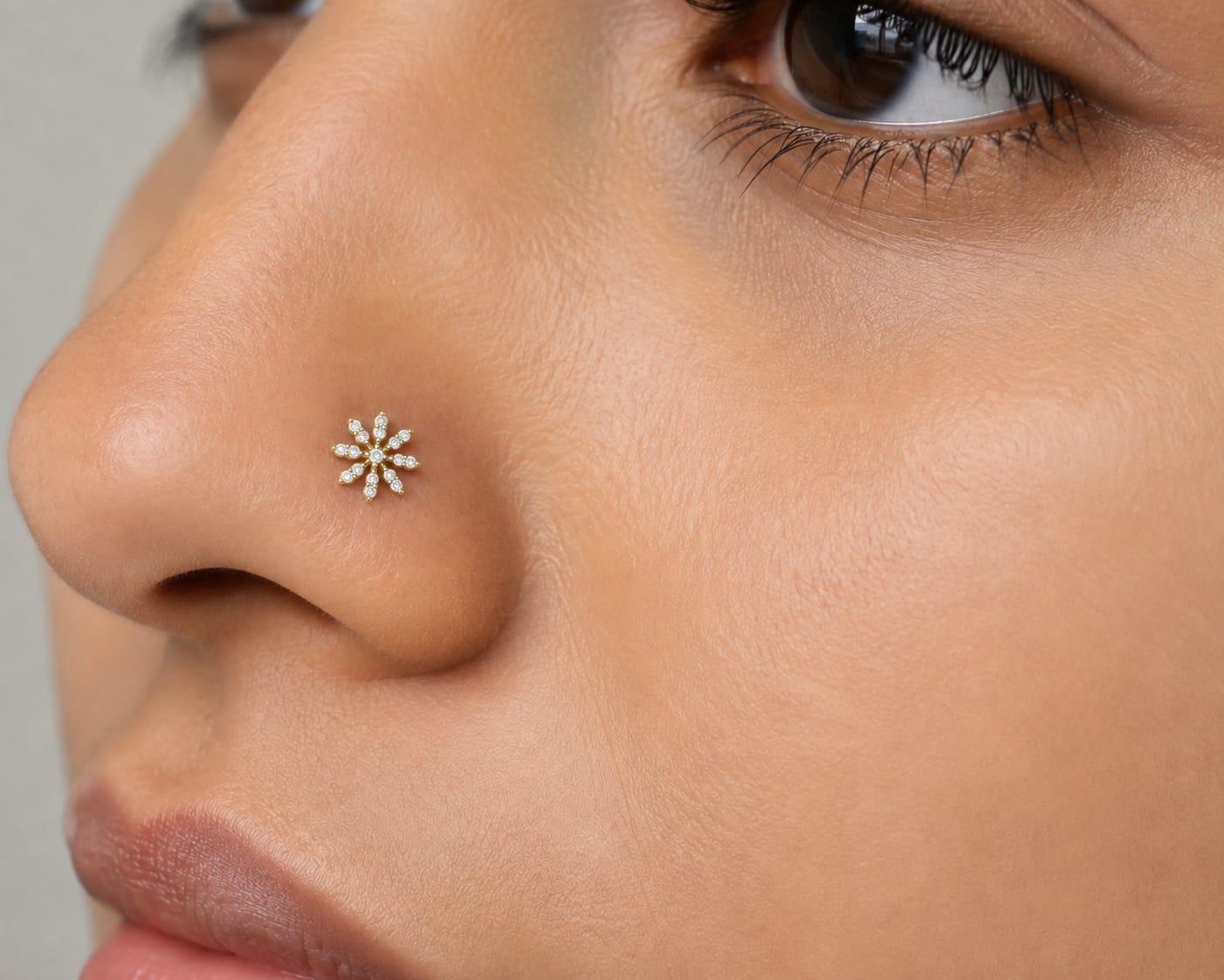 Celestia Floral Diamond Nosepin , Yellow Gold , 18 K