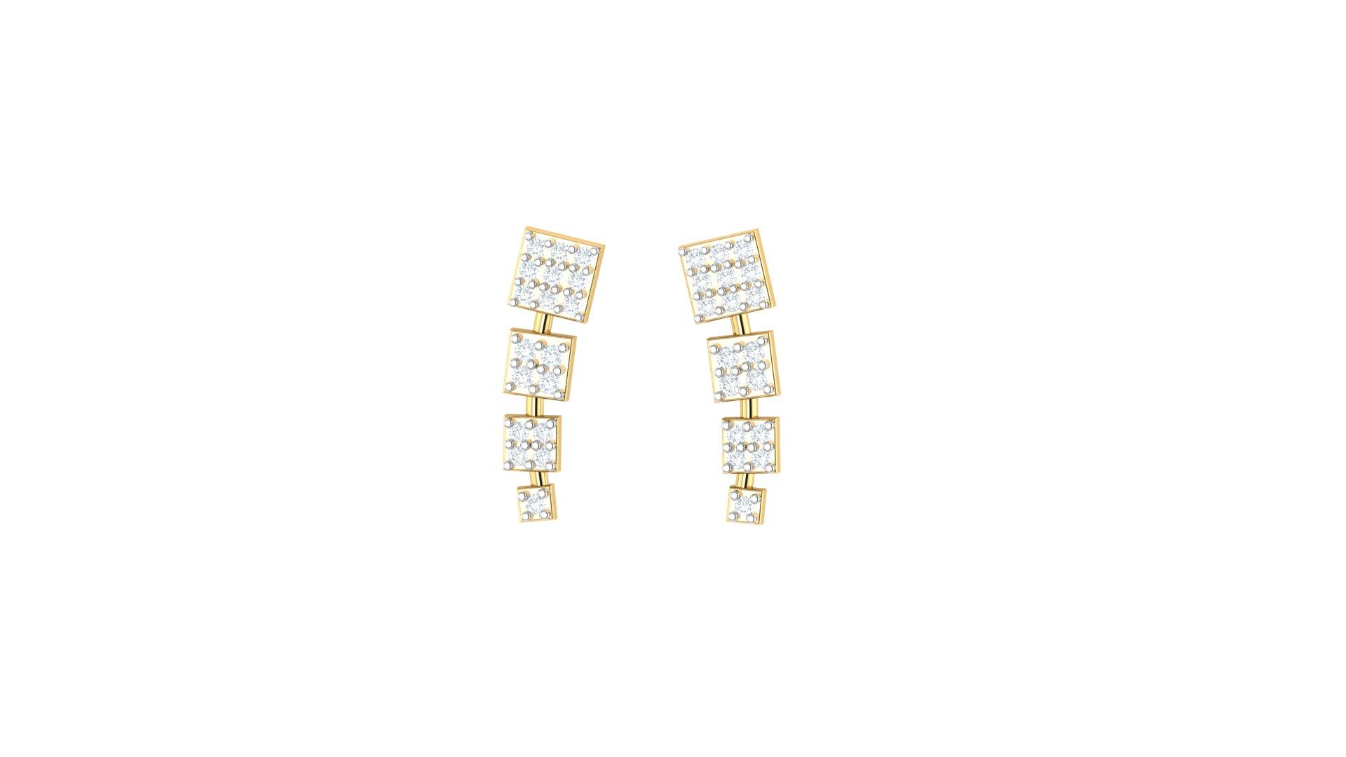 Diamond Square Drop Earrings , Yellow Gold , 18 K