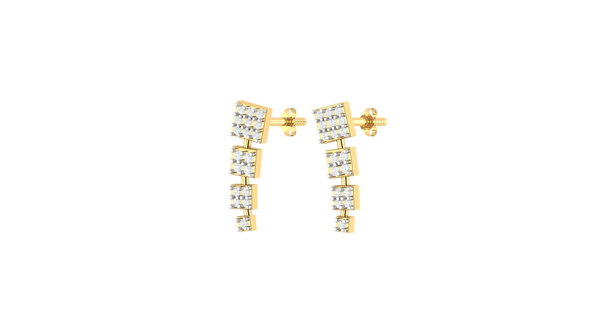 Diamond Square Drop Earrings , Yellow Gold , 18 K