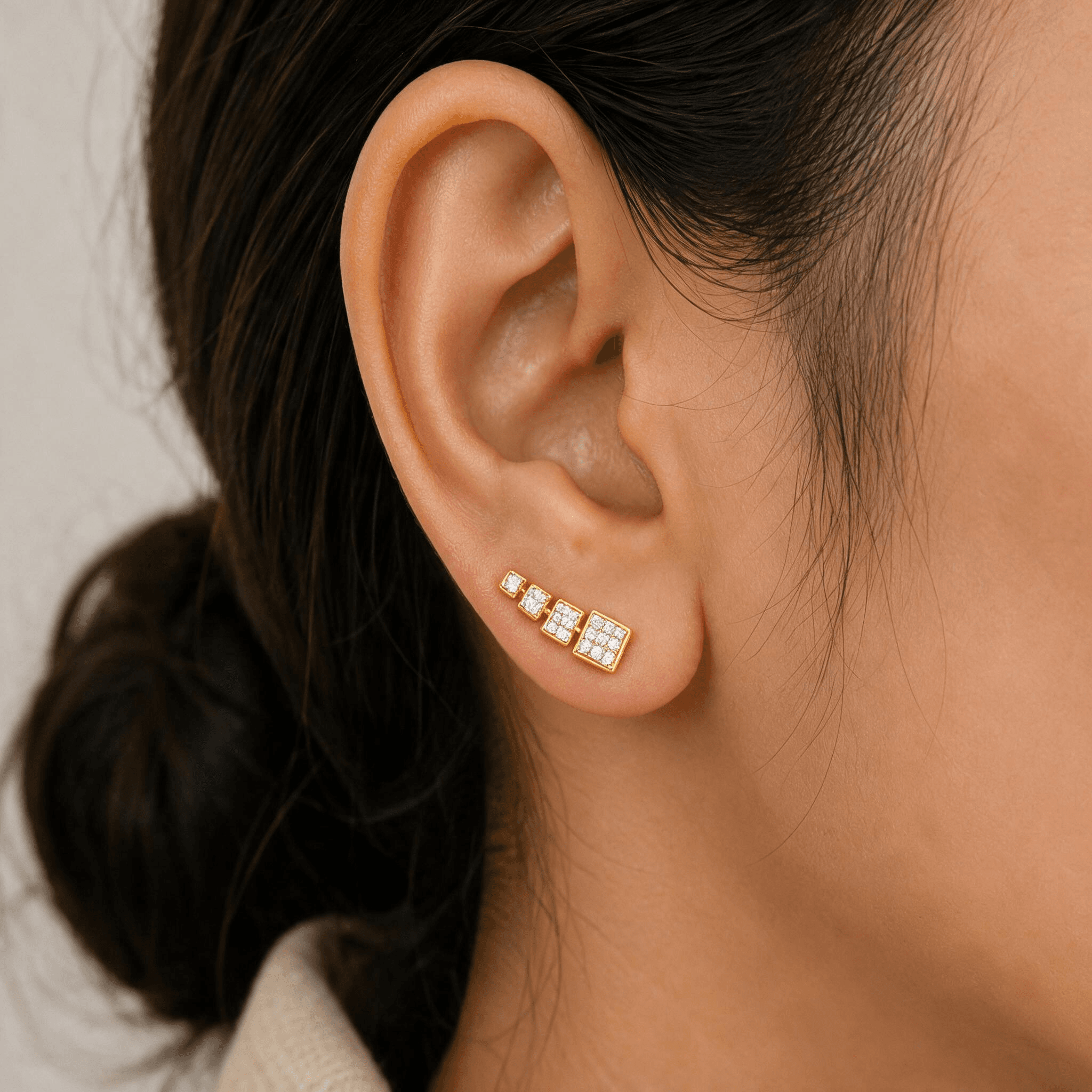 Diamond Square Drop Earrings , Yellow Gold , 18 K