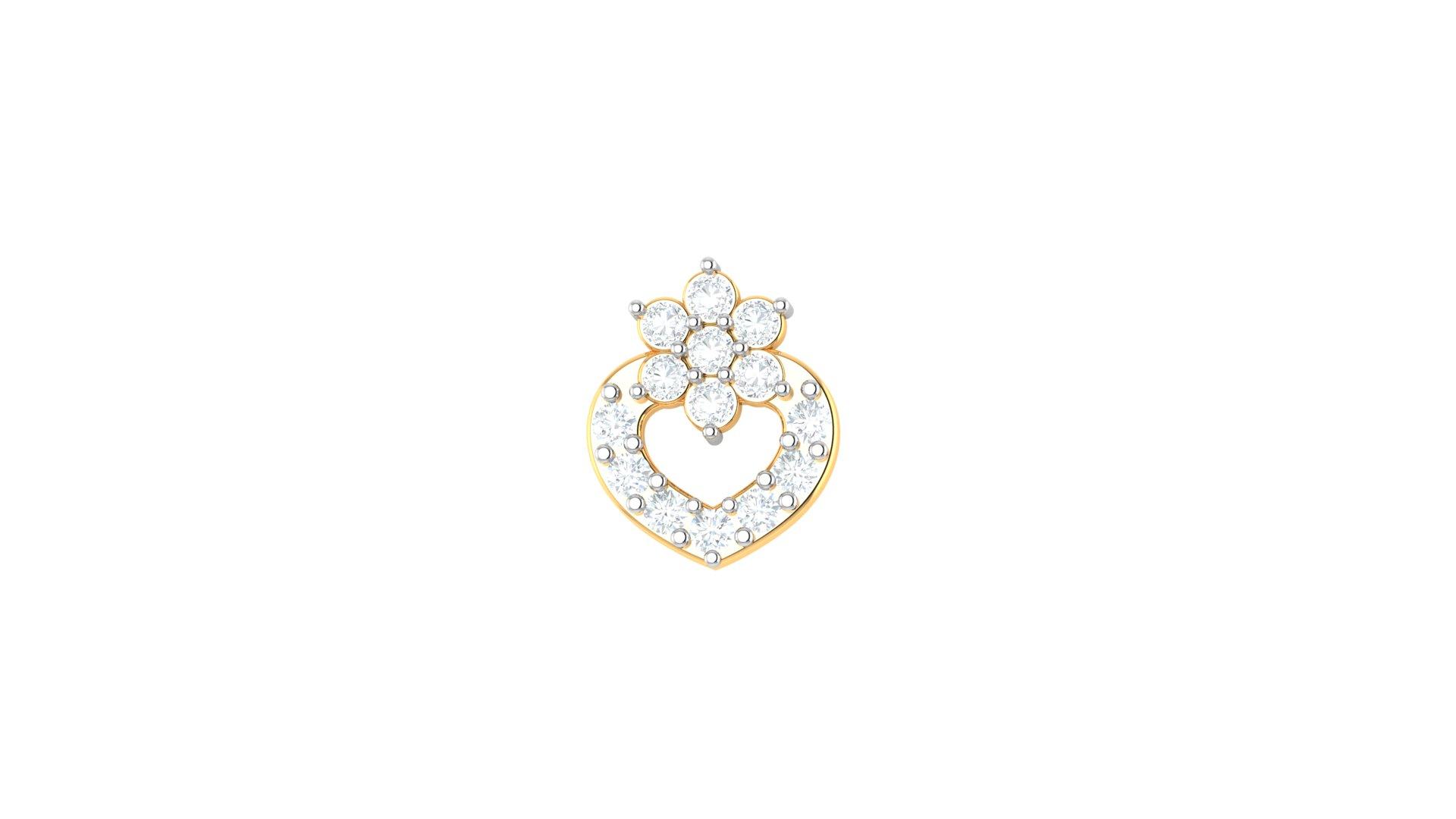 Floral Heart Diamond Nose Pin , Yellow Gold , 18 K